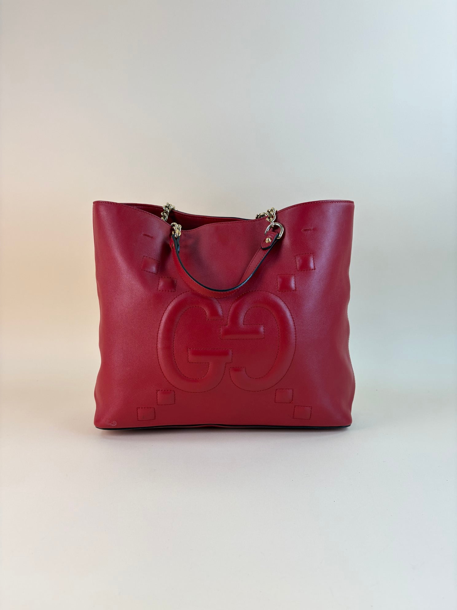 Gucci reed apollo tote bag gg embossed calfskin leather gold