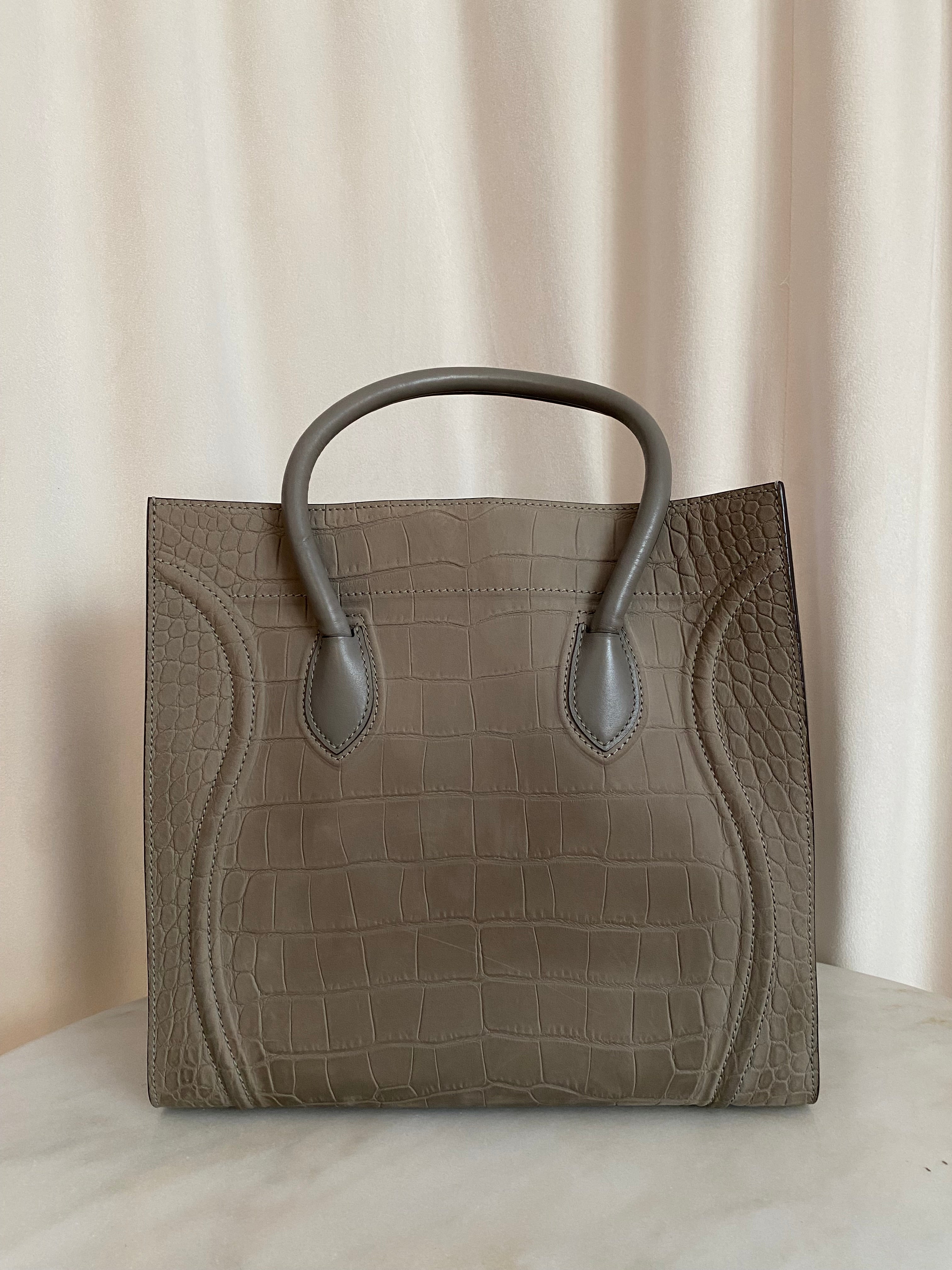 Celine Gray Croco Stamped Nubuck Lluggage Tote Bag