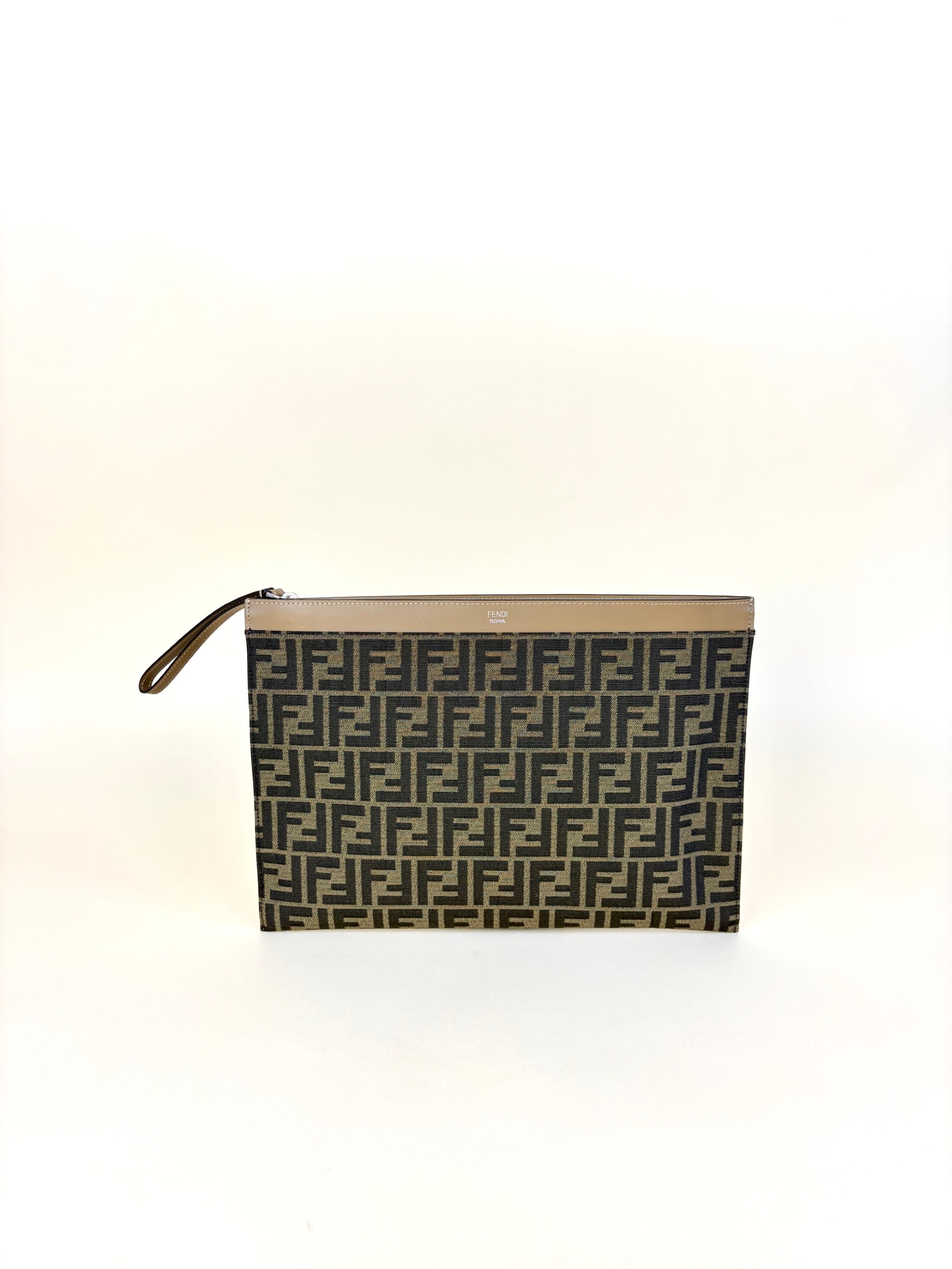 Fendi Brown FF Jacquard Fabric Large Flat Pouch