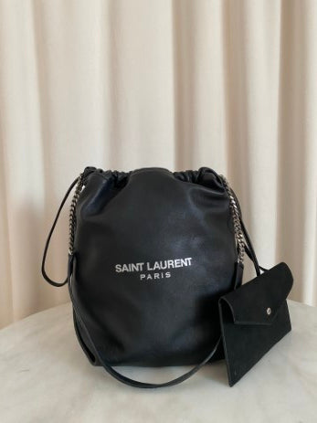 YSL Black Teddy Drawstring Bag