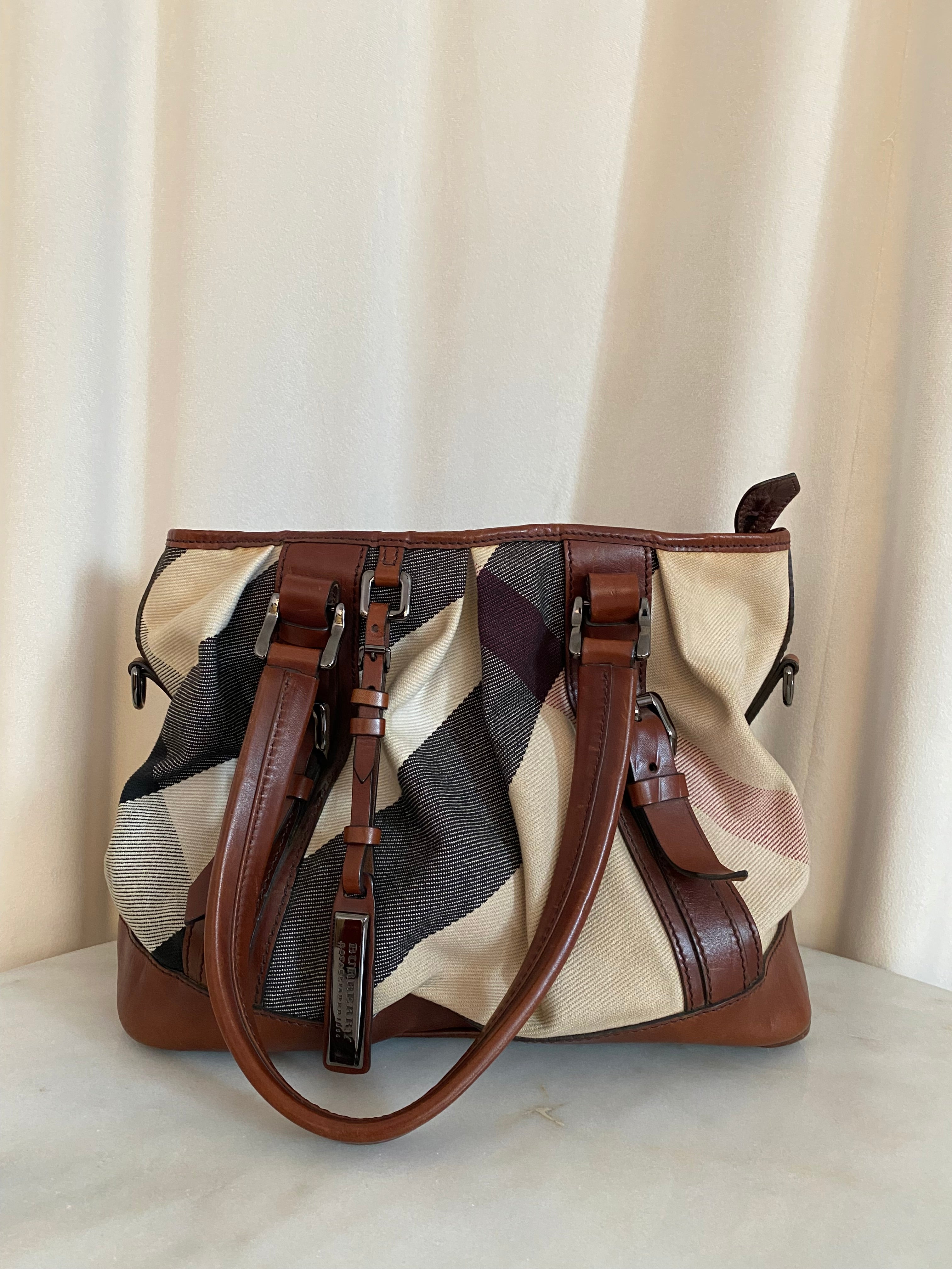 Burberry Brown Mega Check Lowry Large Tote Bag