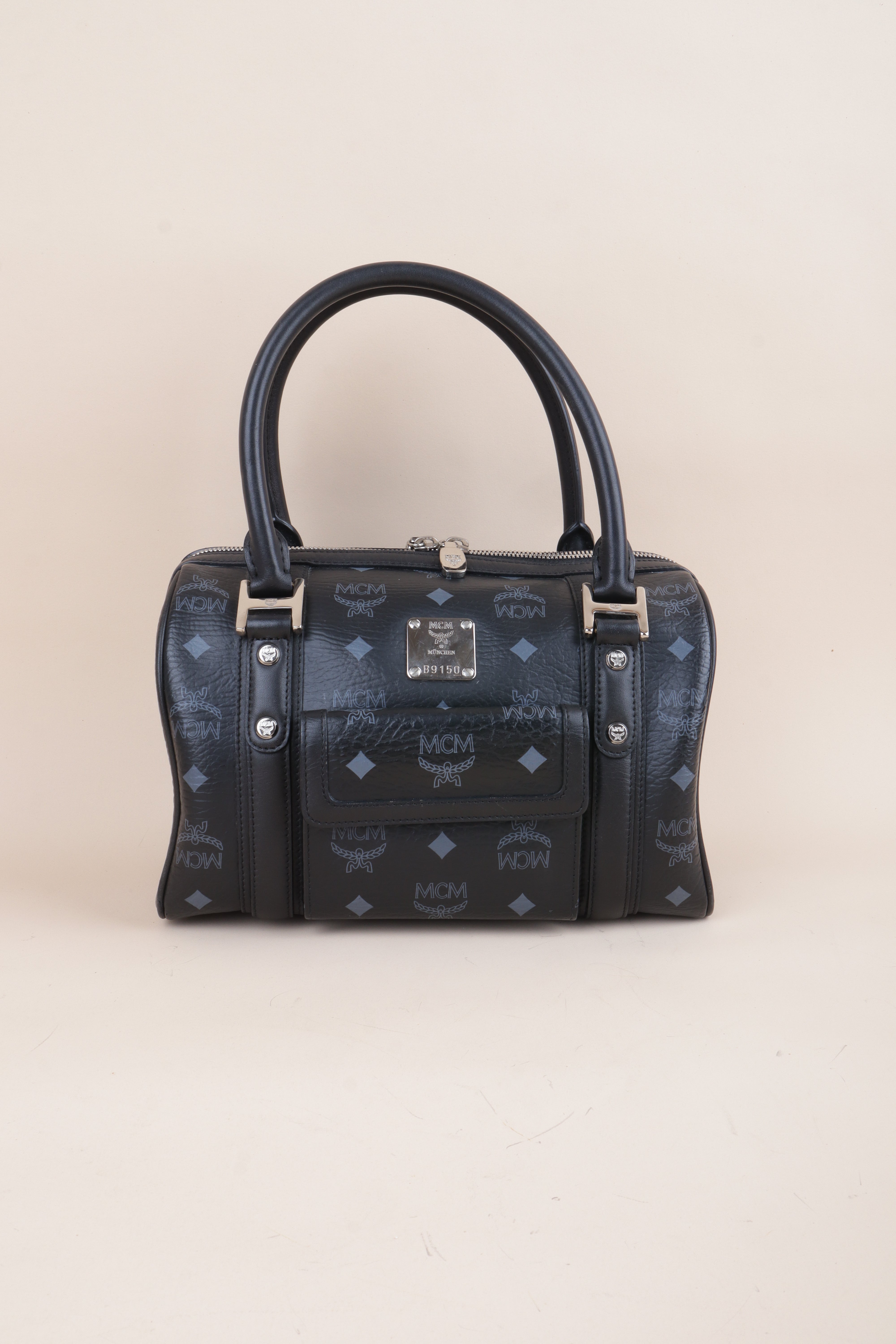 MCM Black Small Front Pocket Boston Tote Bag
