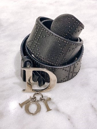 Christian Dior Black Studded D Buckle Belt