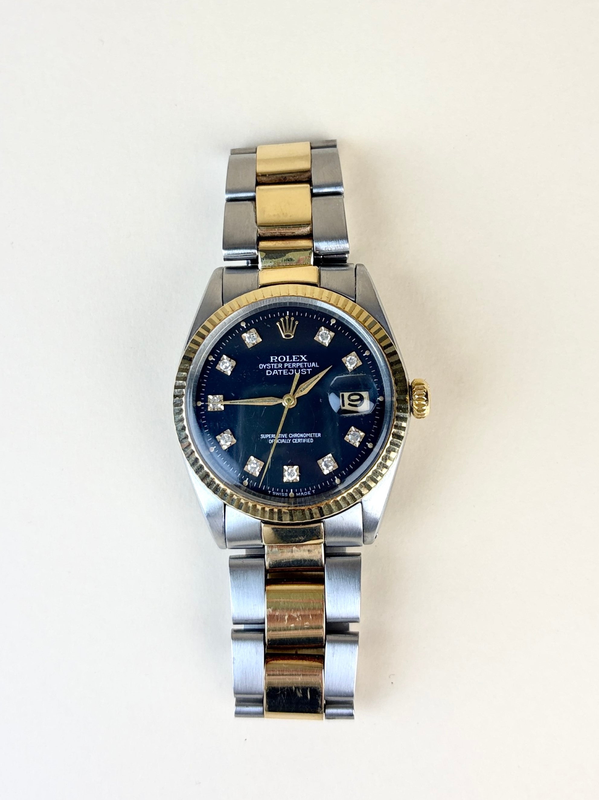 Rolex  date just 36 with a black dial & diamonds