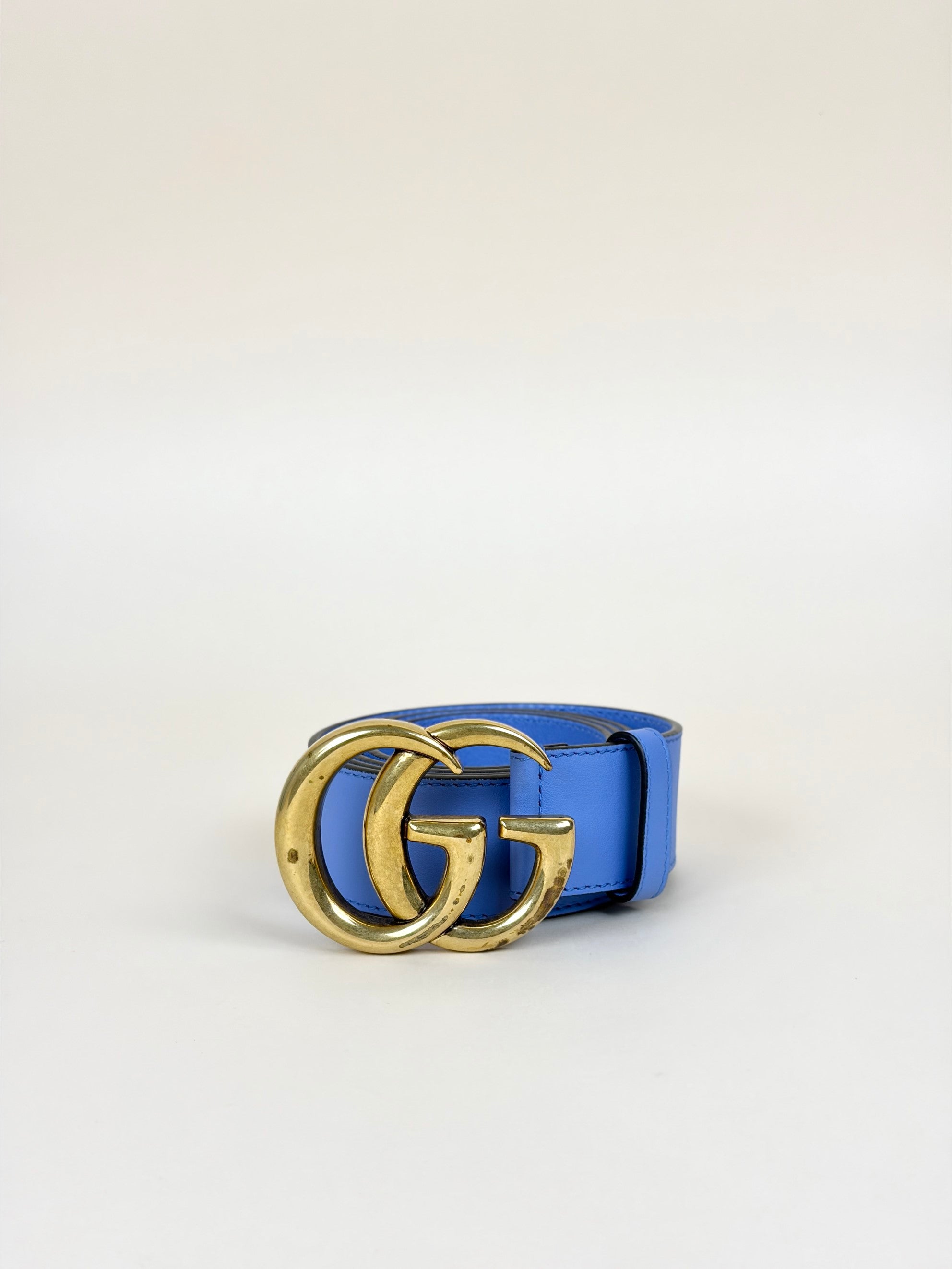 Gucci light blue leather gg Marmont wide belt