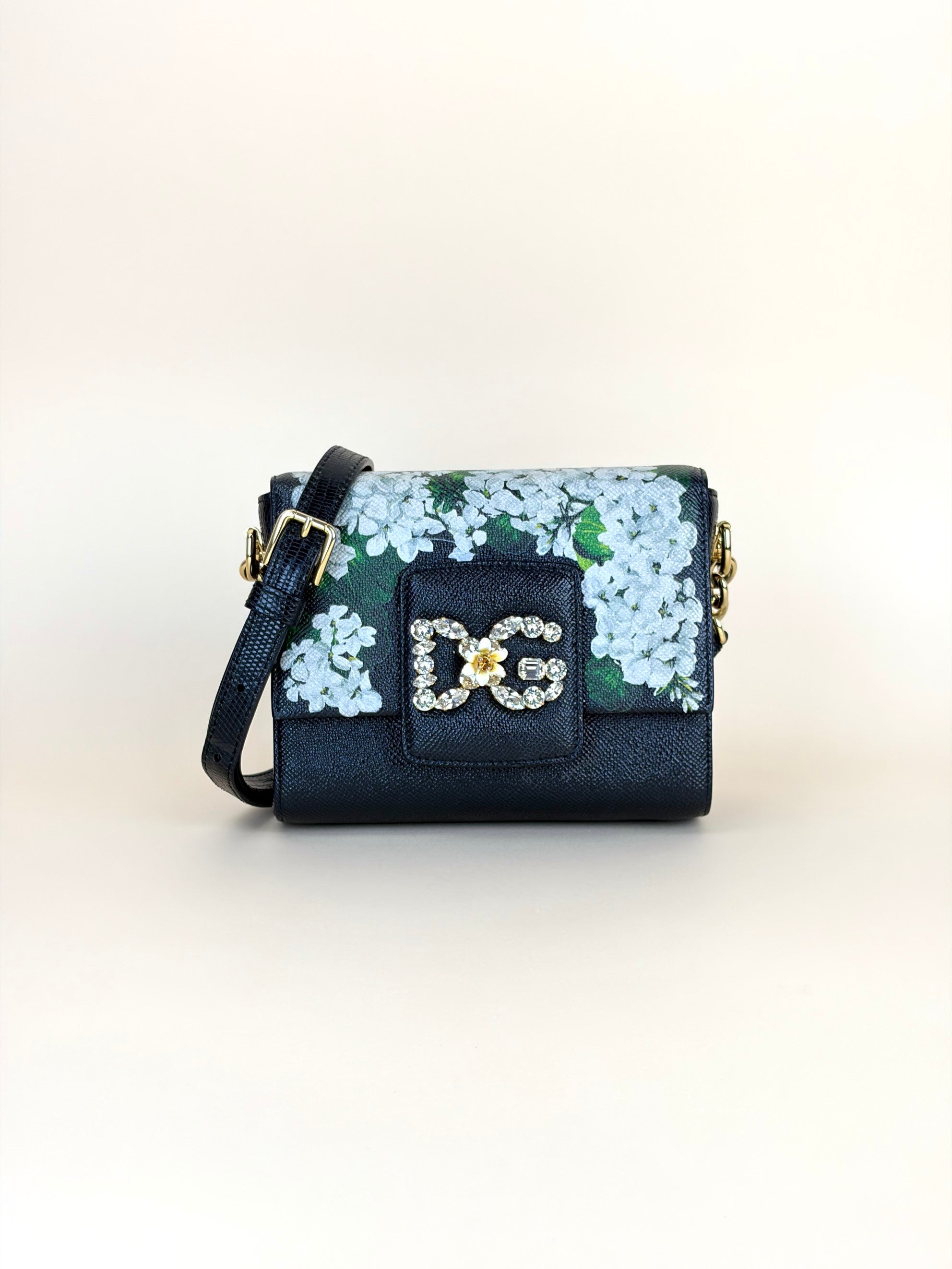 Dolce & Gabbana Lizard Embossed Crystal Embellished DG Millennials Crossbody Bag