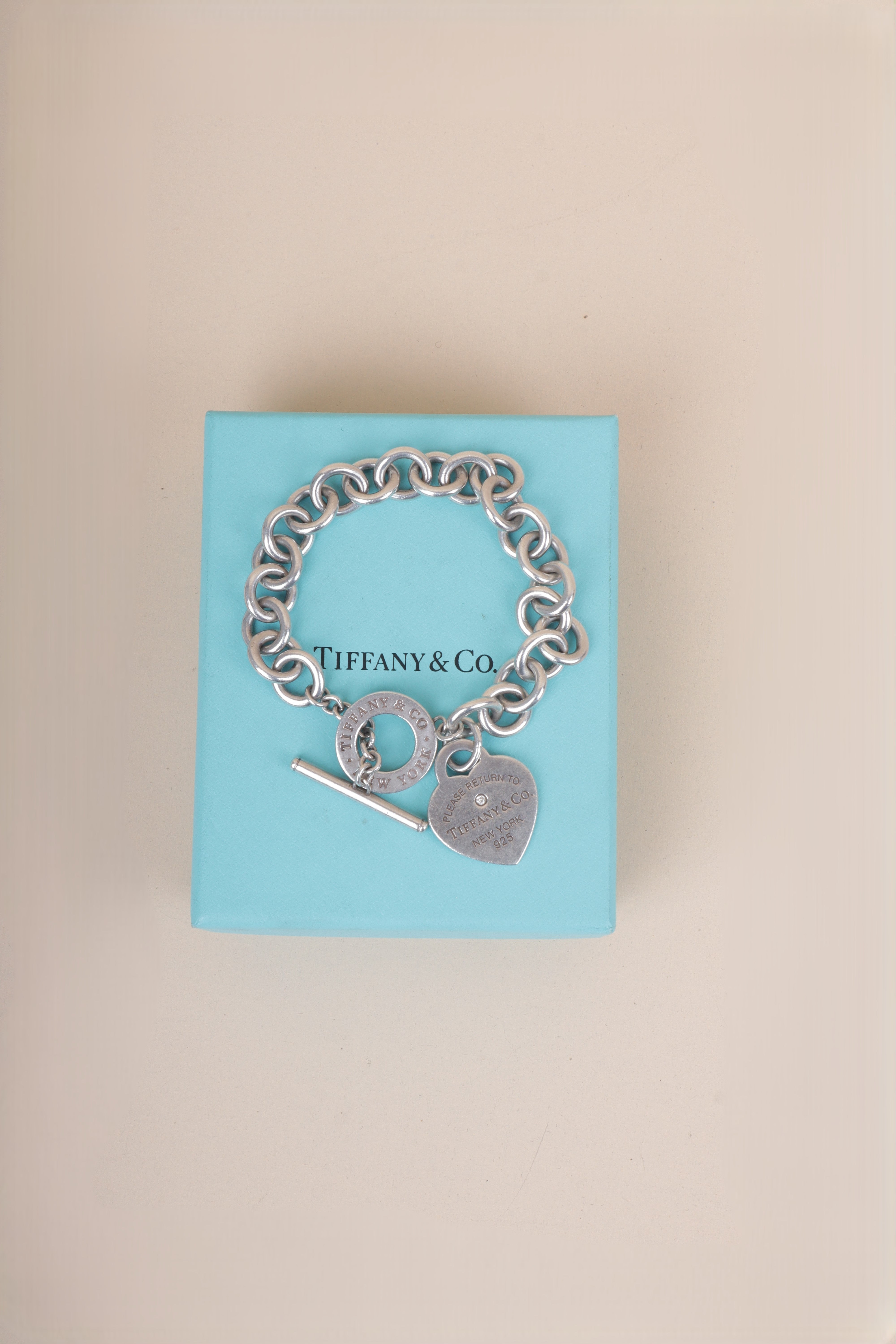 Tiffany & Co Silver 1 Diamond Return To Tiffany Heart Tag Bracelet