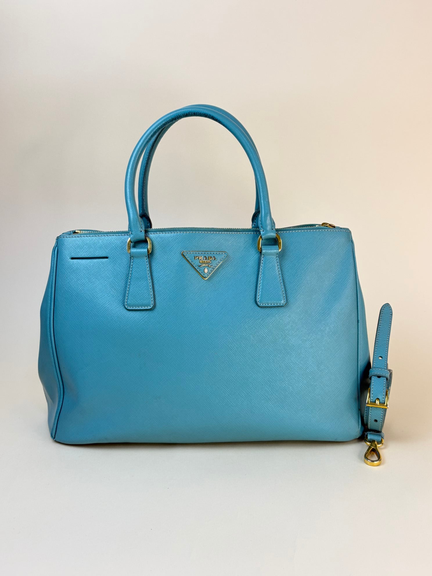 Prada Light Green Double Zipper Bag with Strap