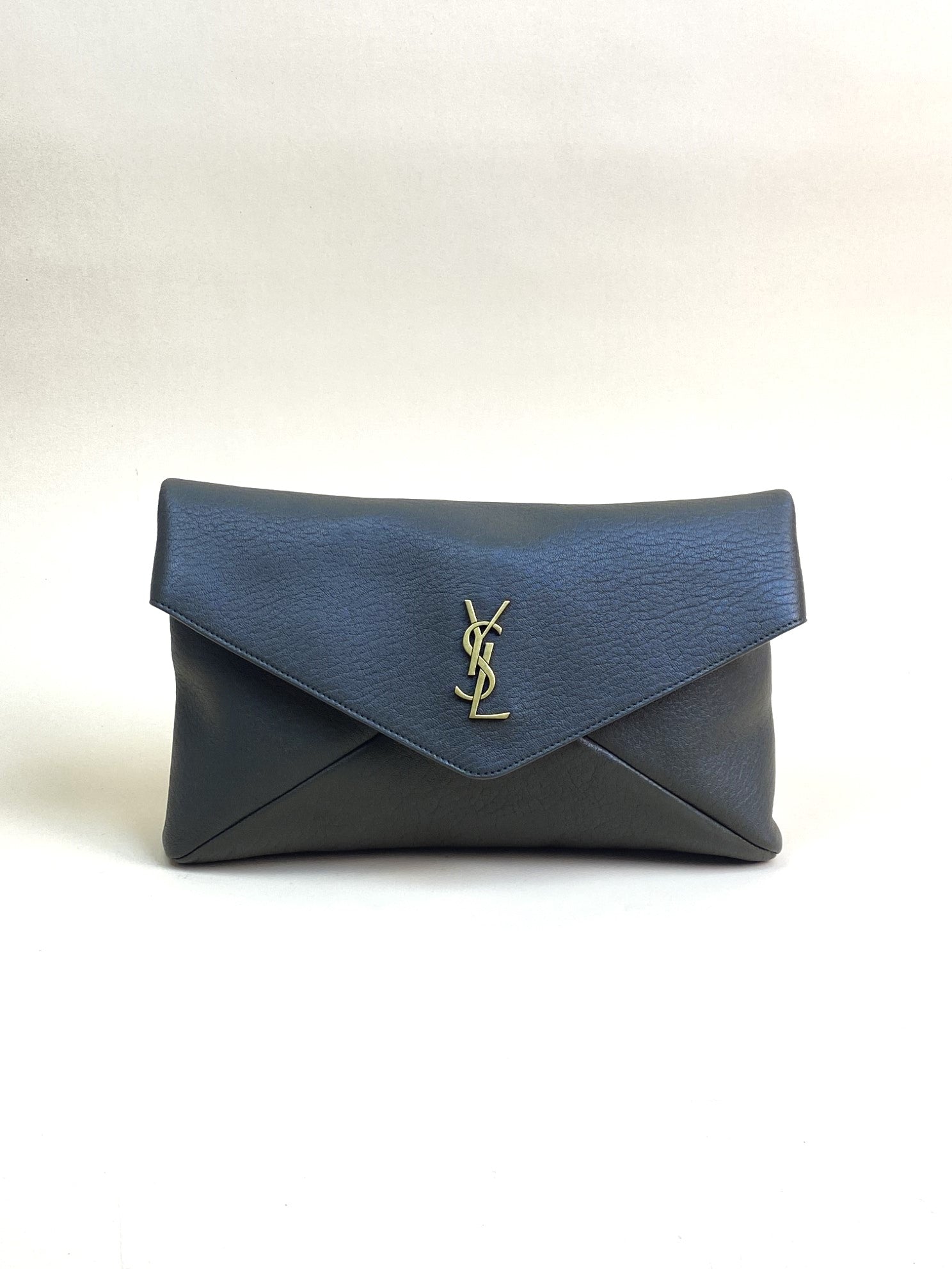 YSL gray Cassandre Envelope Large Clutch