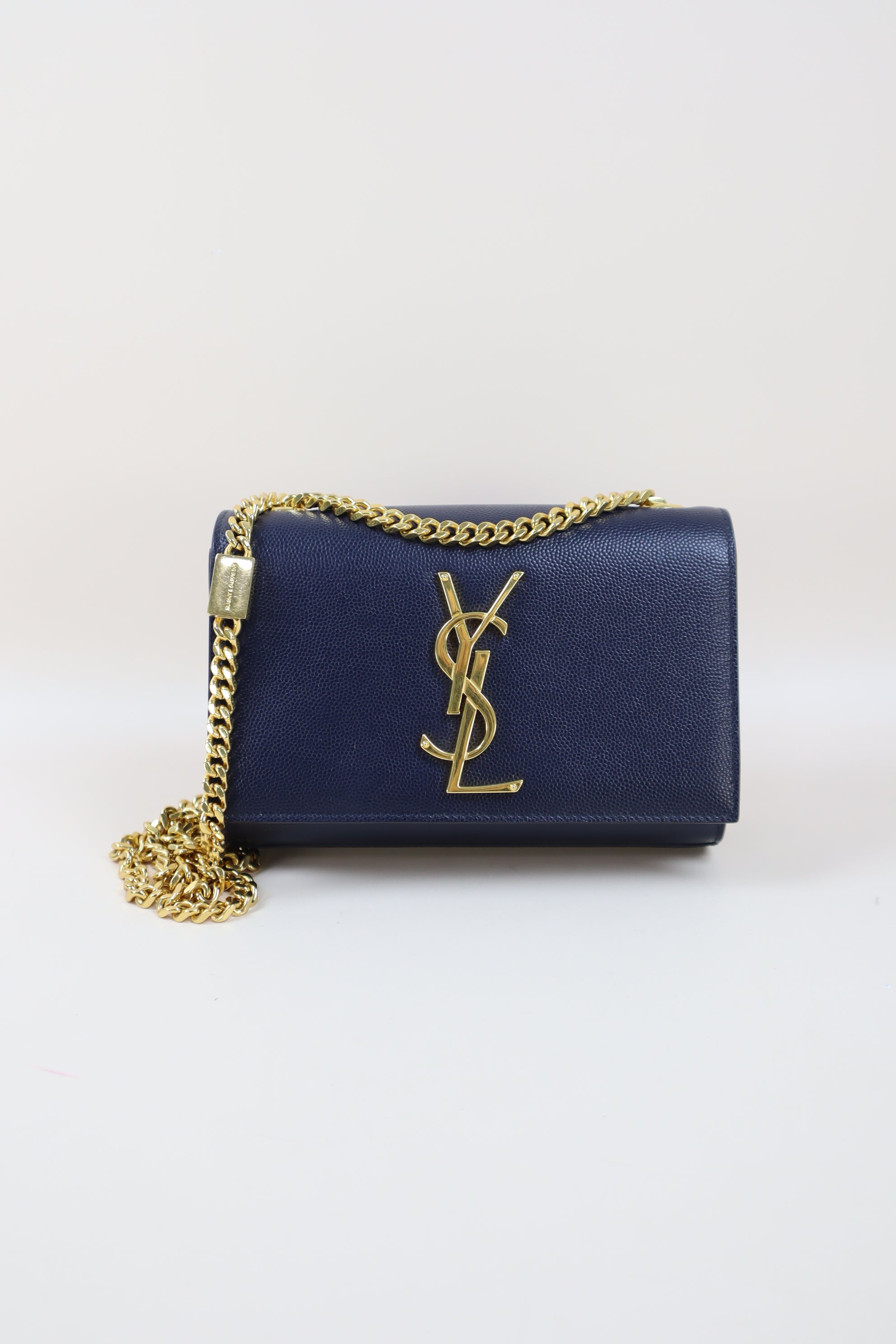 YSL Navy Blue Pebbled Small Kate Bag
