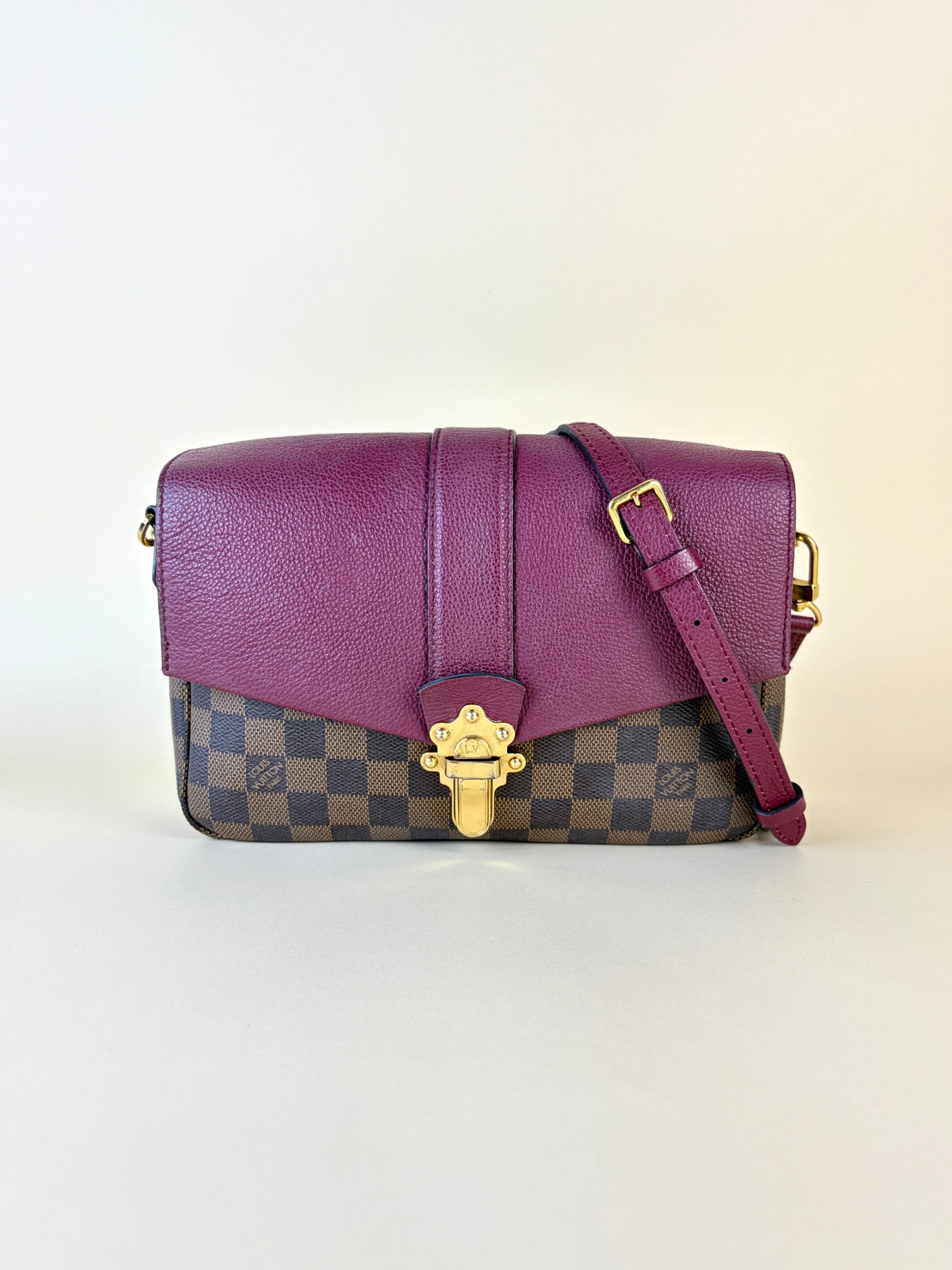 louis Vuitton raisin calfskin Damier ebene canvas clapton cross body bag