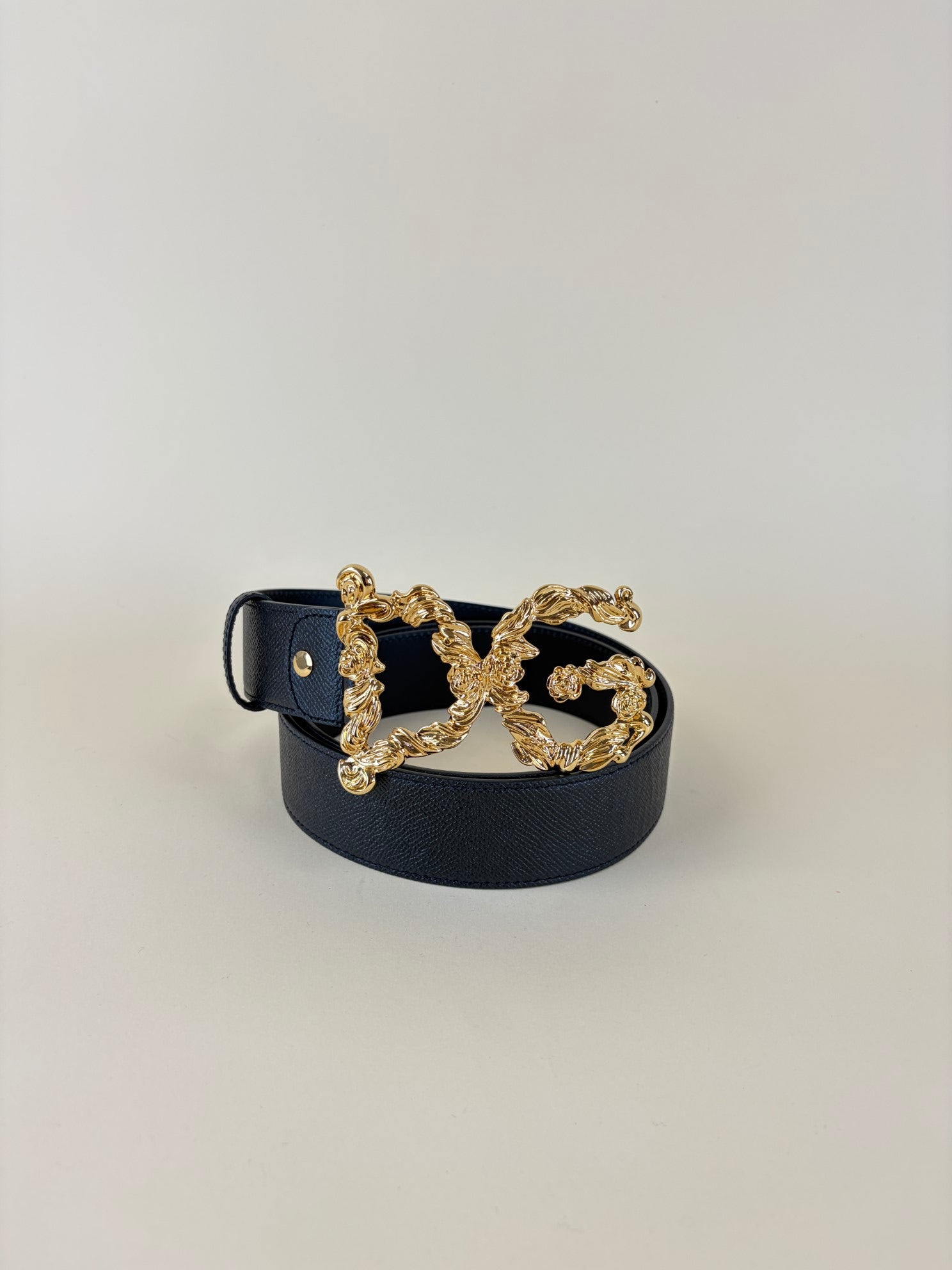 Dolce & Gabbana Black with Baroque DG Logo Buckle Belt