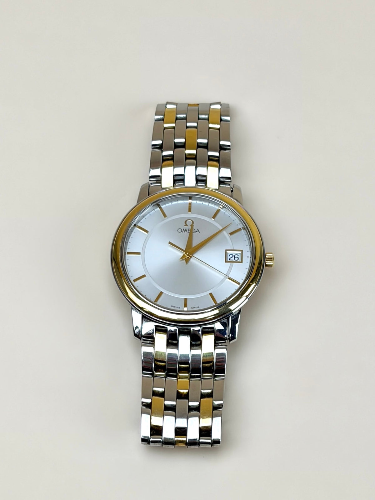 Omega stainless steel yellow gold de ville prestige date watch