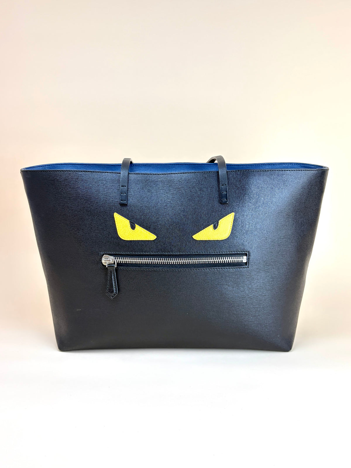 Fendi black vitello elite leather monster roll bag