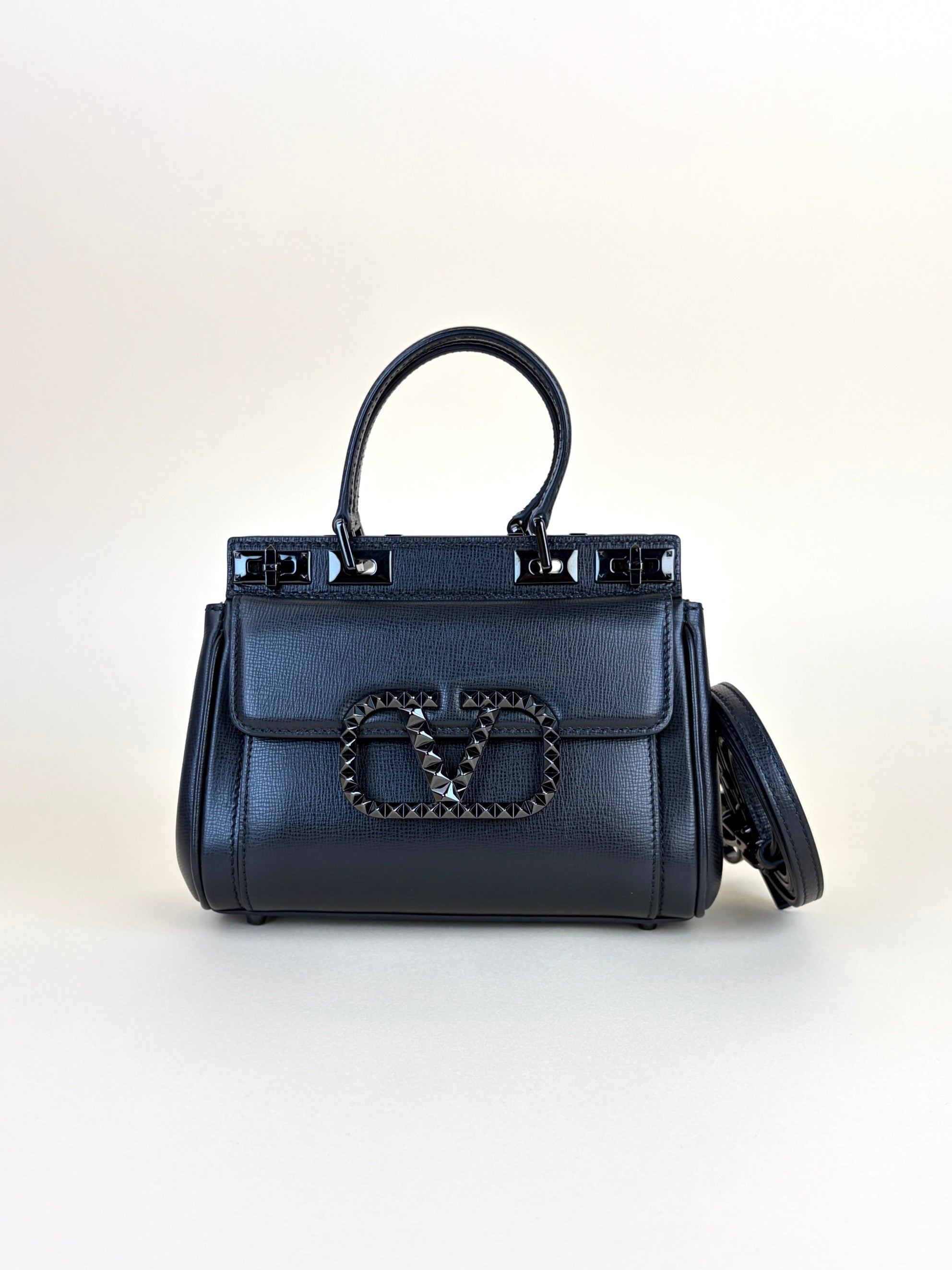 Valentino black grainy calfskin mini rockstud alcove