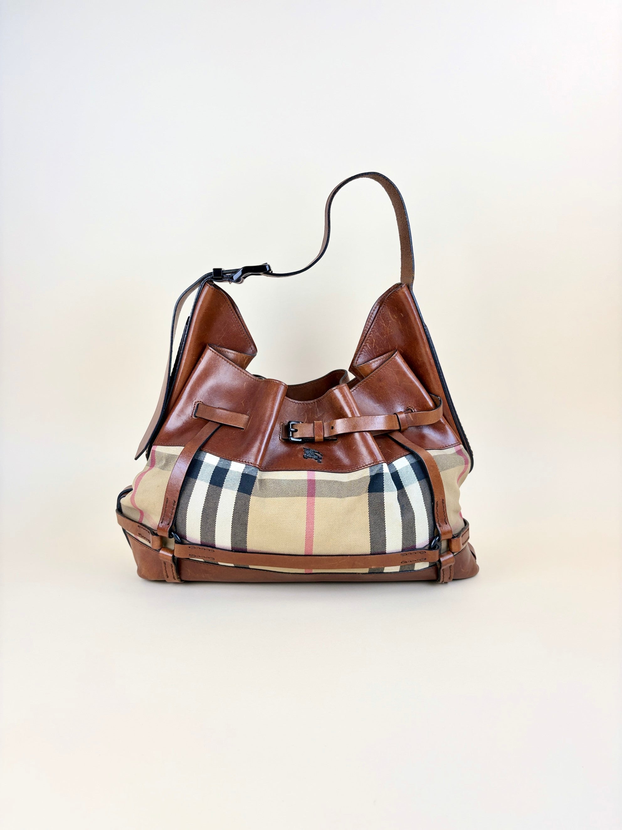 Burberry Brown calfskin bride house check Kenton hobo bag