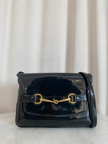 Gucci Black Vernis Horsebit Shoulder Bag