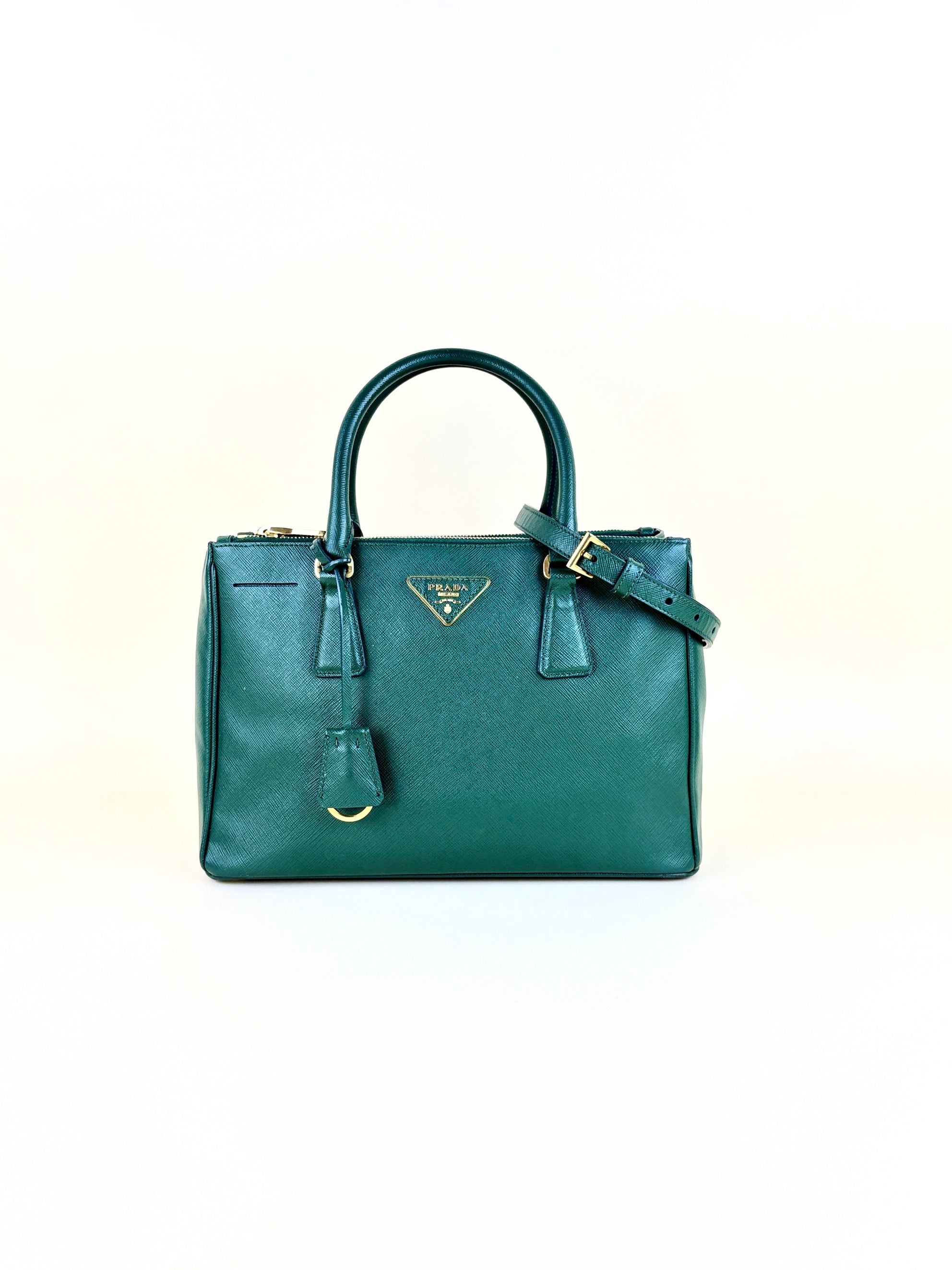 Prada biliardo saffanio leather double zip small tote bag