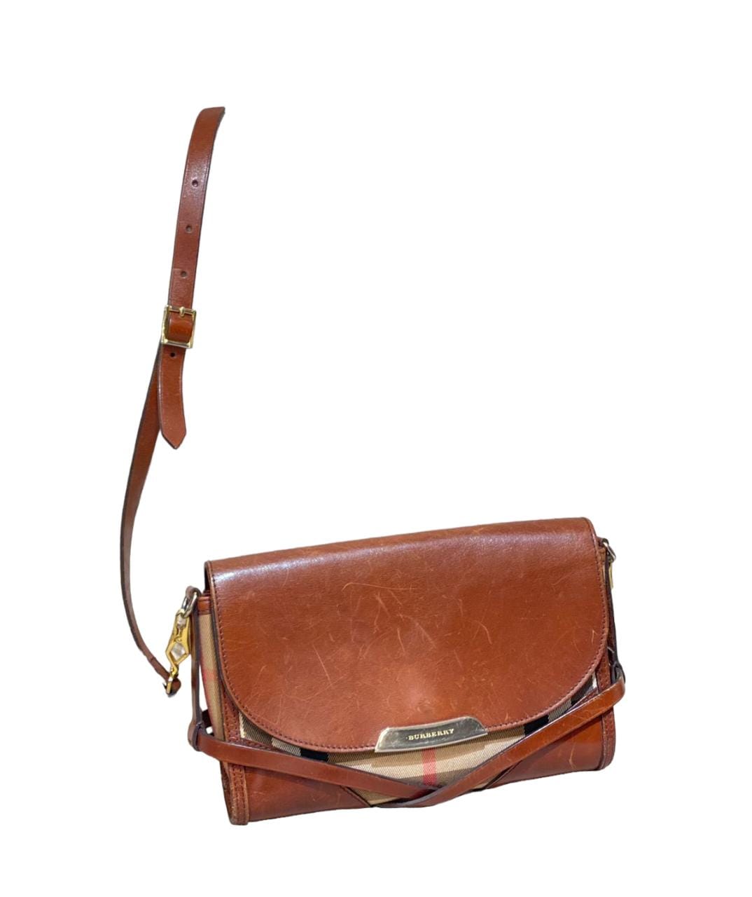 Burberry Brown House Check Bridle Abbott Crossbody Bag