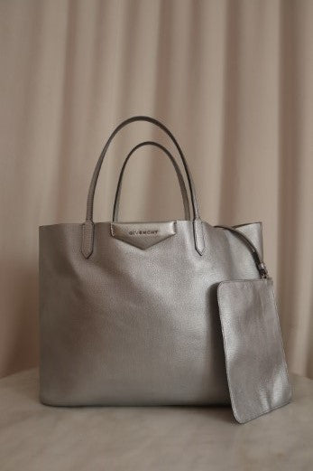 Givenchy Metallic Silver Antigona Large Shopper Bag