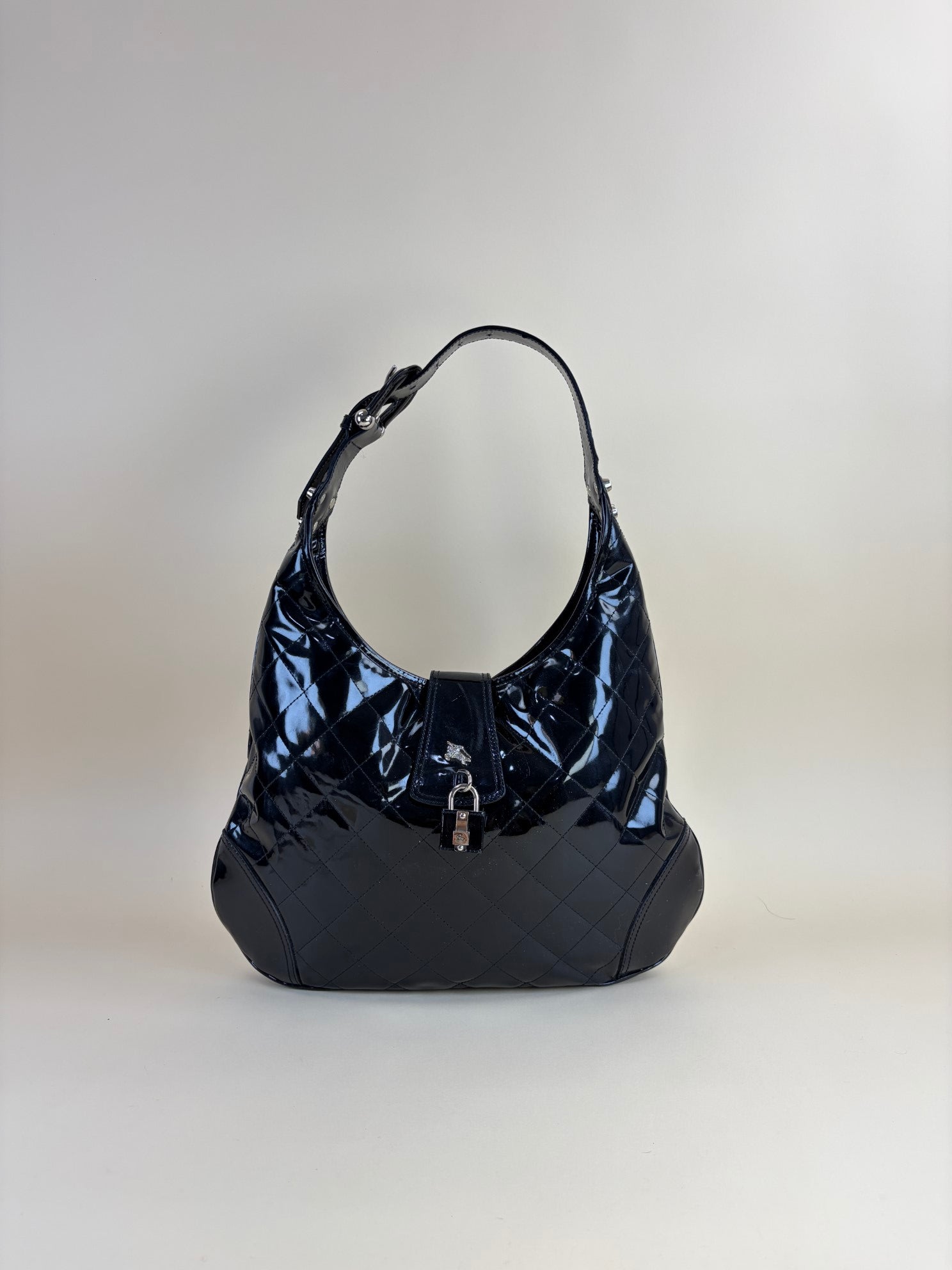 Burberry black quilted patent Brooke hobo bag