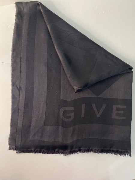 Givenchy Black Logo Print Silk Scarf