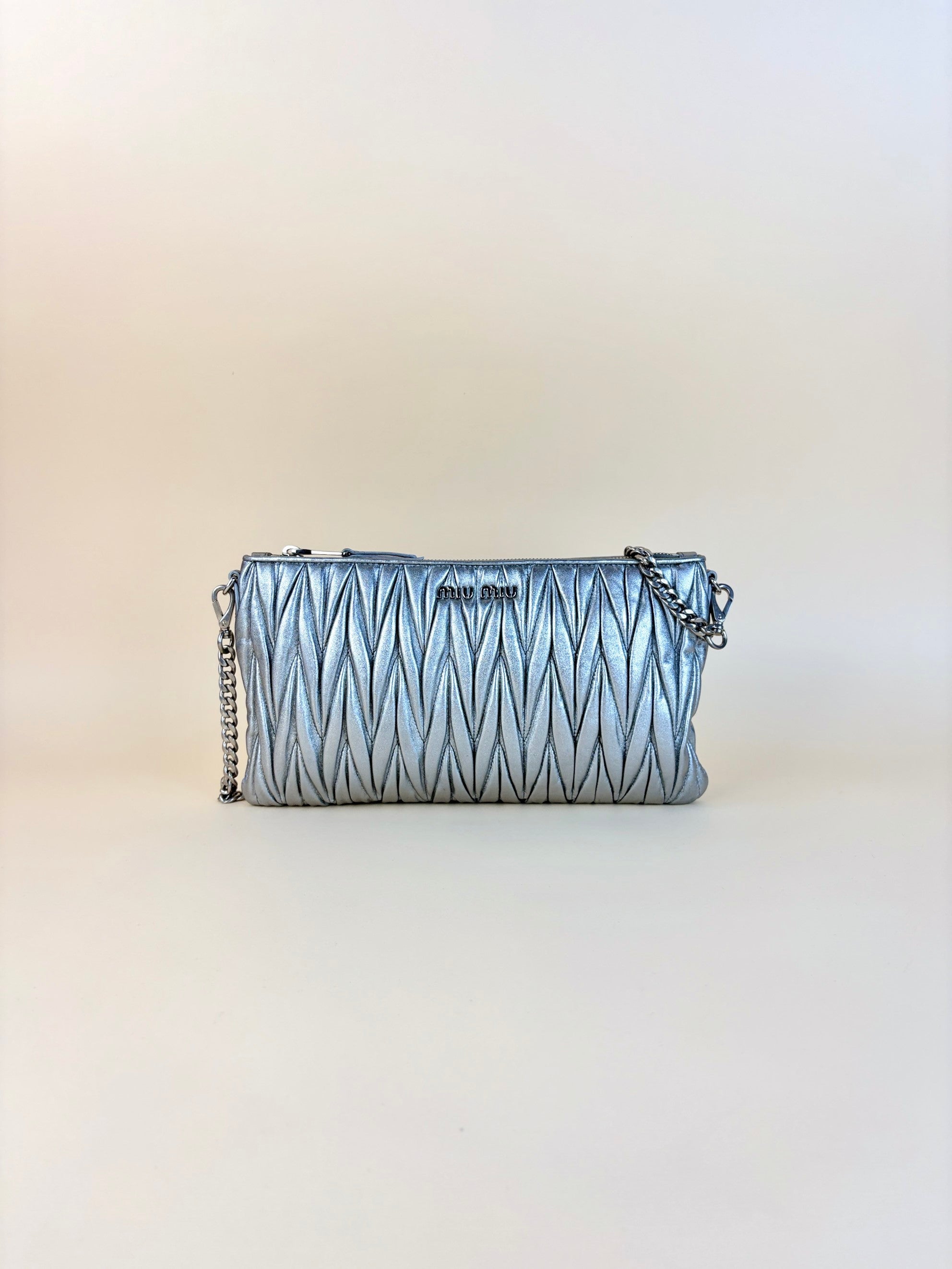 Miu Miu Metallic Nappa Matelasse Chain Clutch Bag
