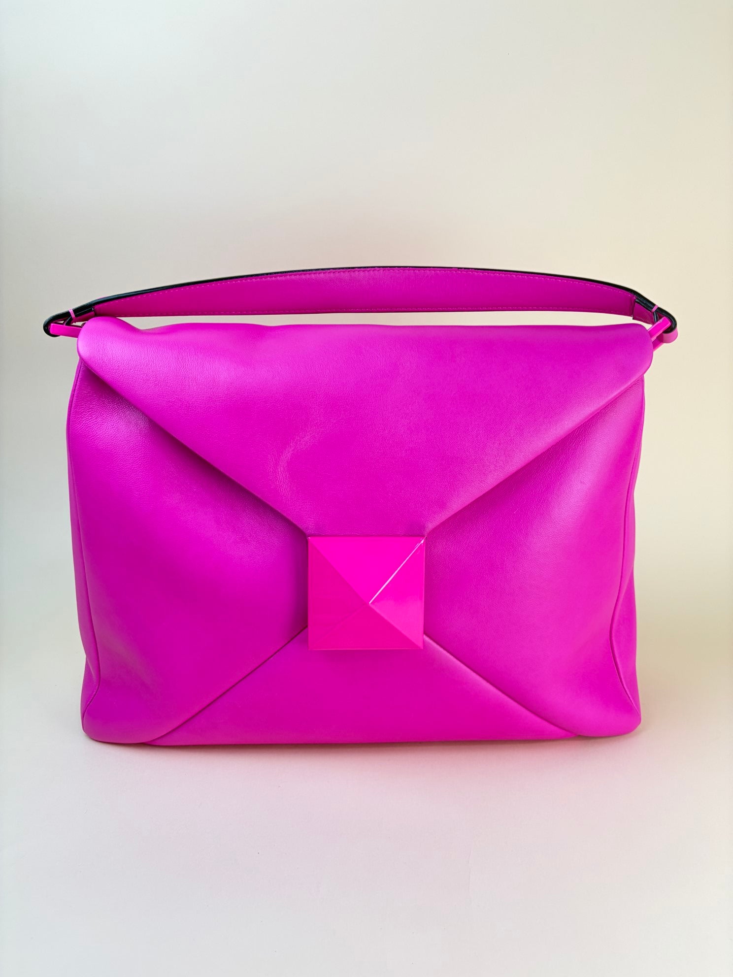 Valentino hot pink leather maxi one stud flap hobo bag