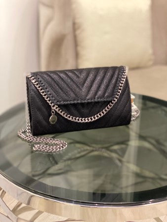 Stella Mccartney Black Shaggy Deer Chevron Small Falabella Bag