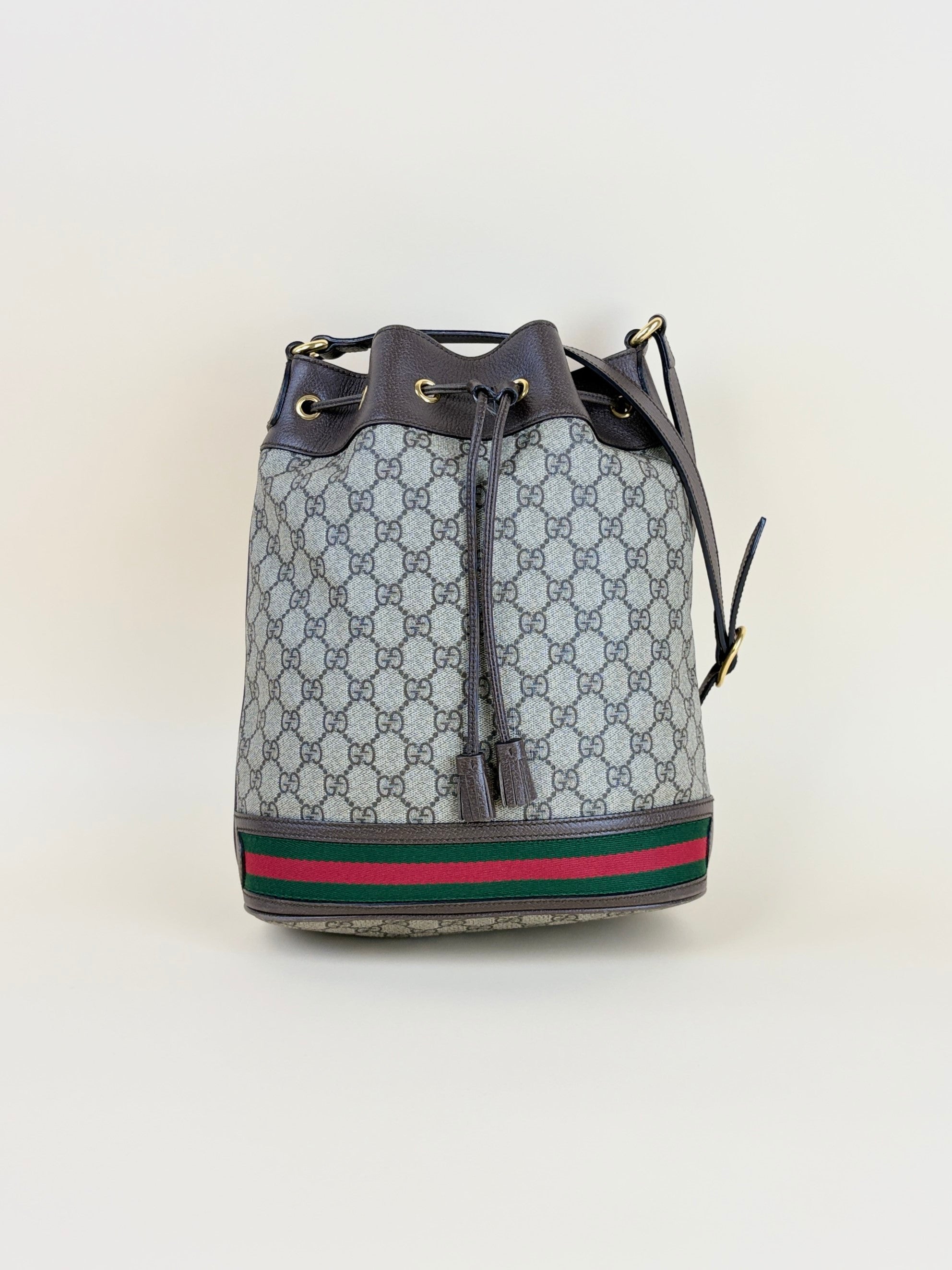 Gucci Bicolor GG Supreme Monogram Web Ophidia Bucket Bag