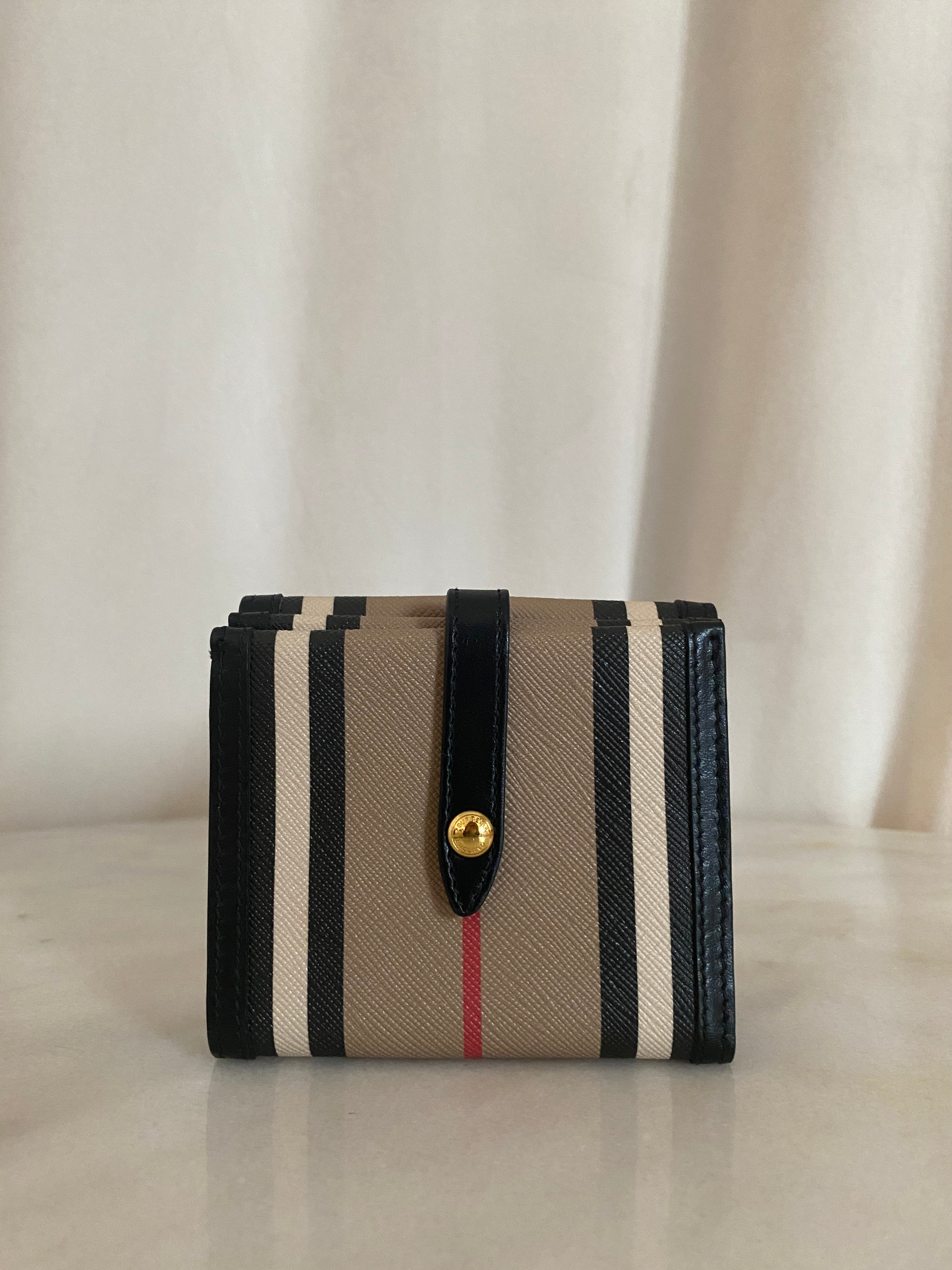 Burberry Bicolor Luna Icon Stripe Compact Bi-Fold Wallet