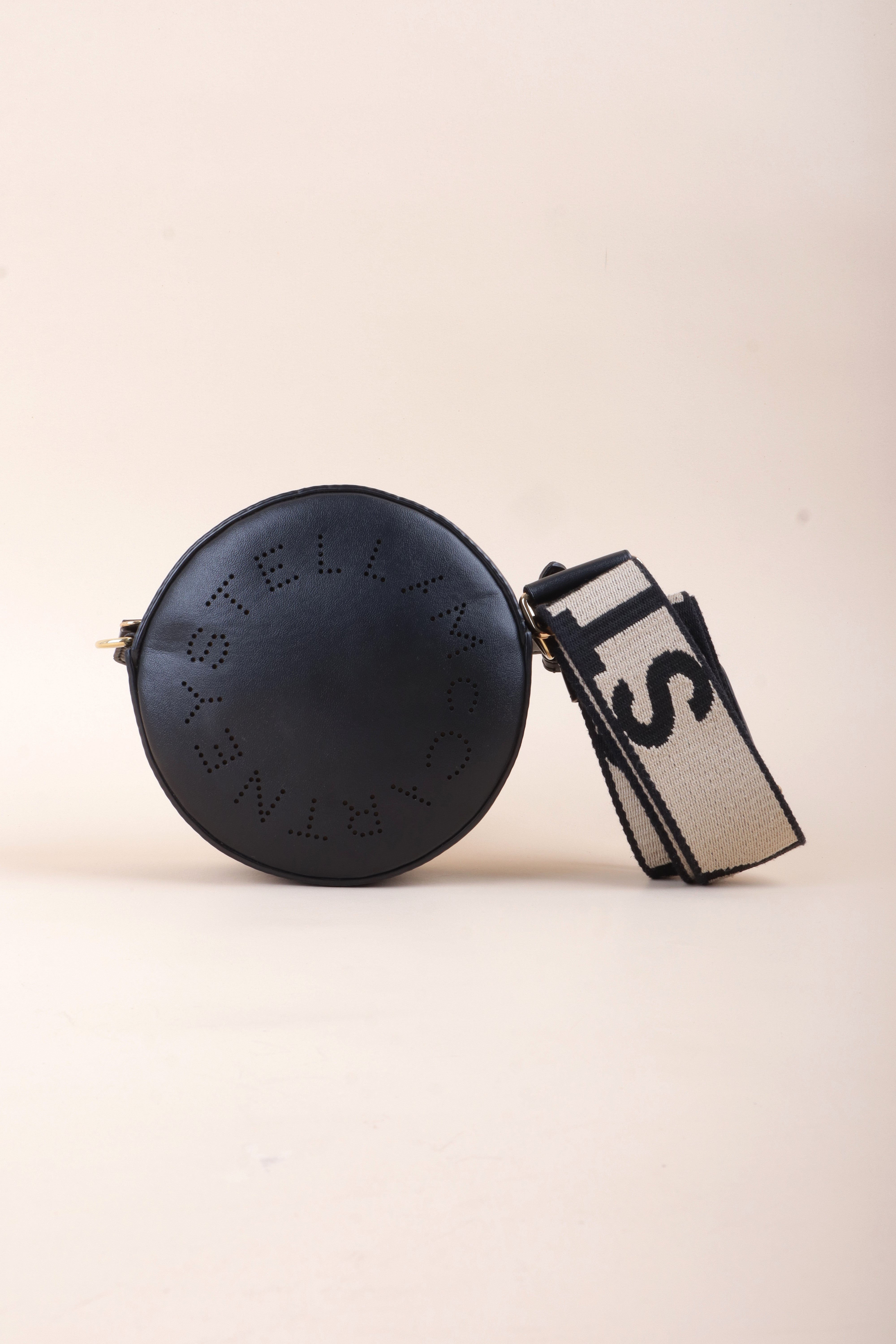 Stella Mccartney Black Round Logo Crossbody Bag