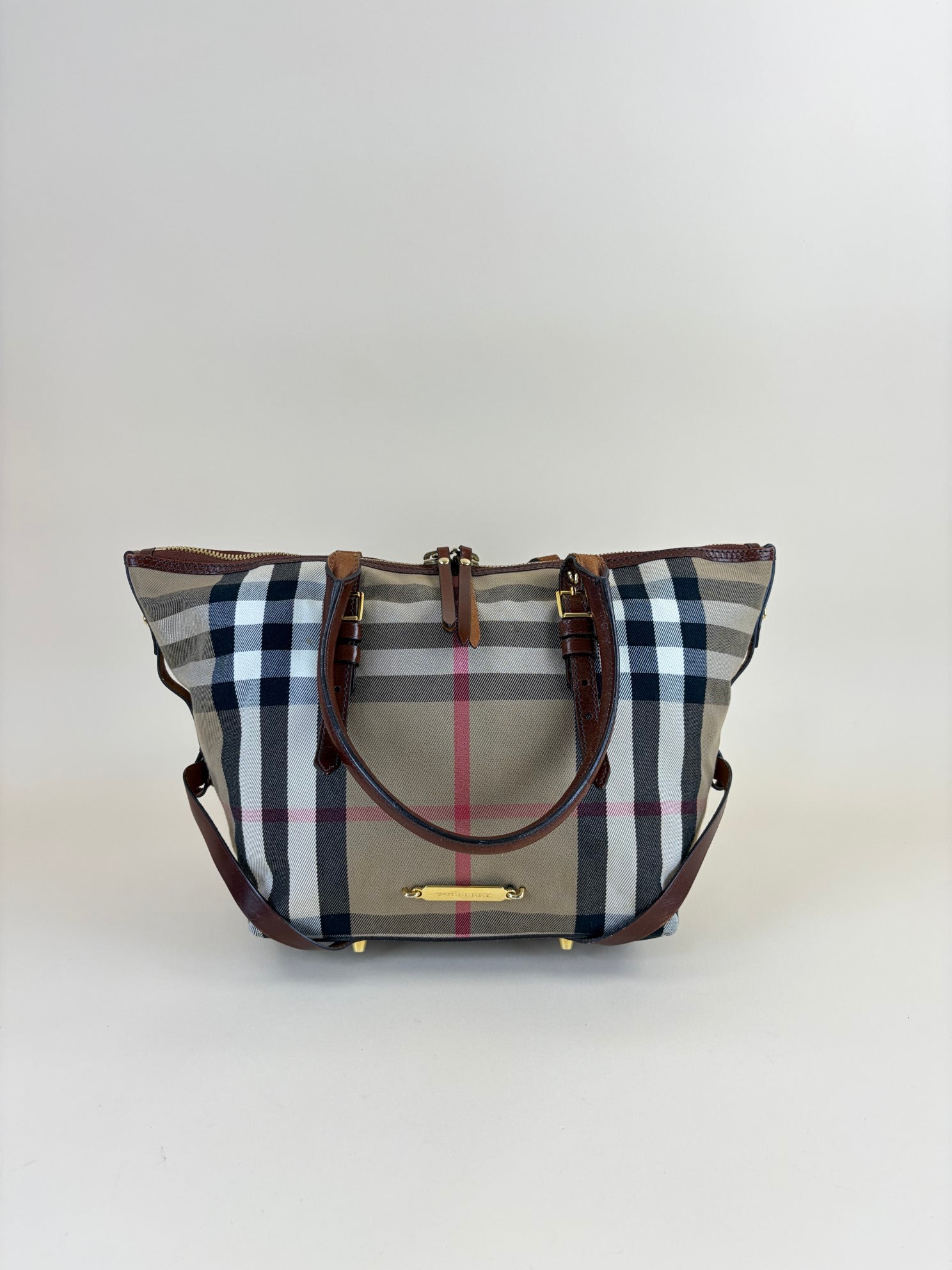 Burberry Dark Tan Bridle House Check Small Salisbury Tote Bag