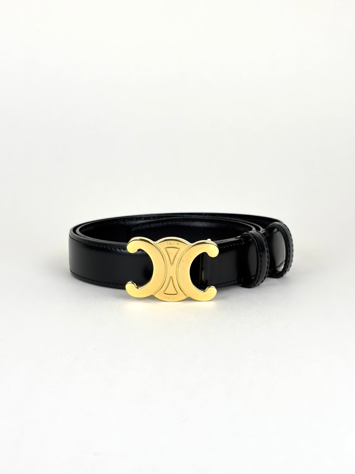 Celine black taurillon leather triomphe 25mm belt