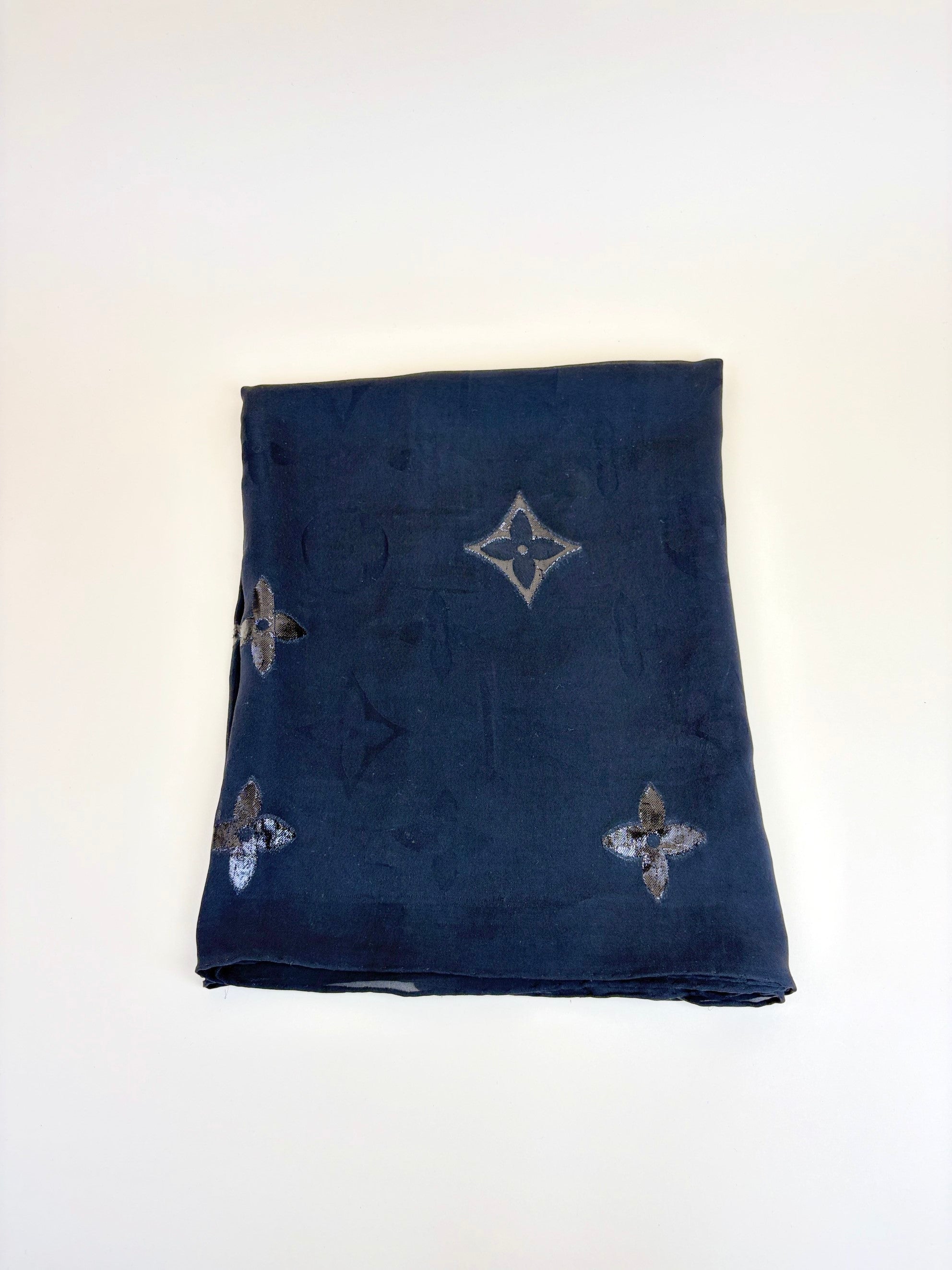 louis Vuitton black monogram glitter silk stole scarf