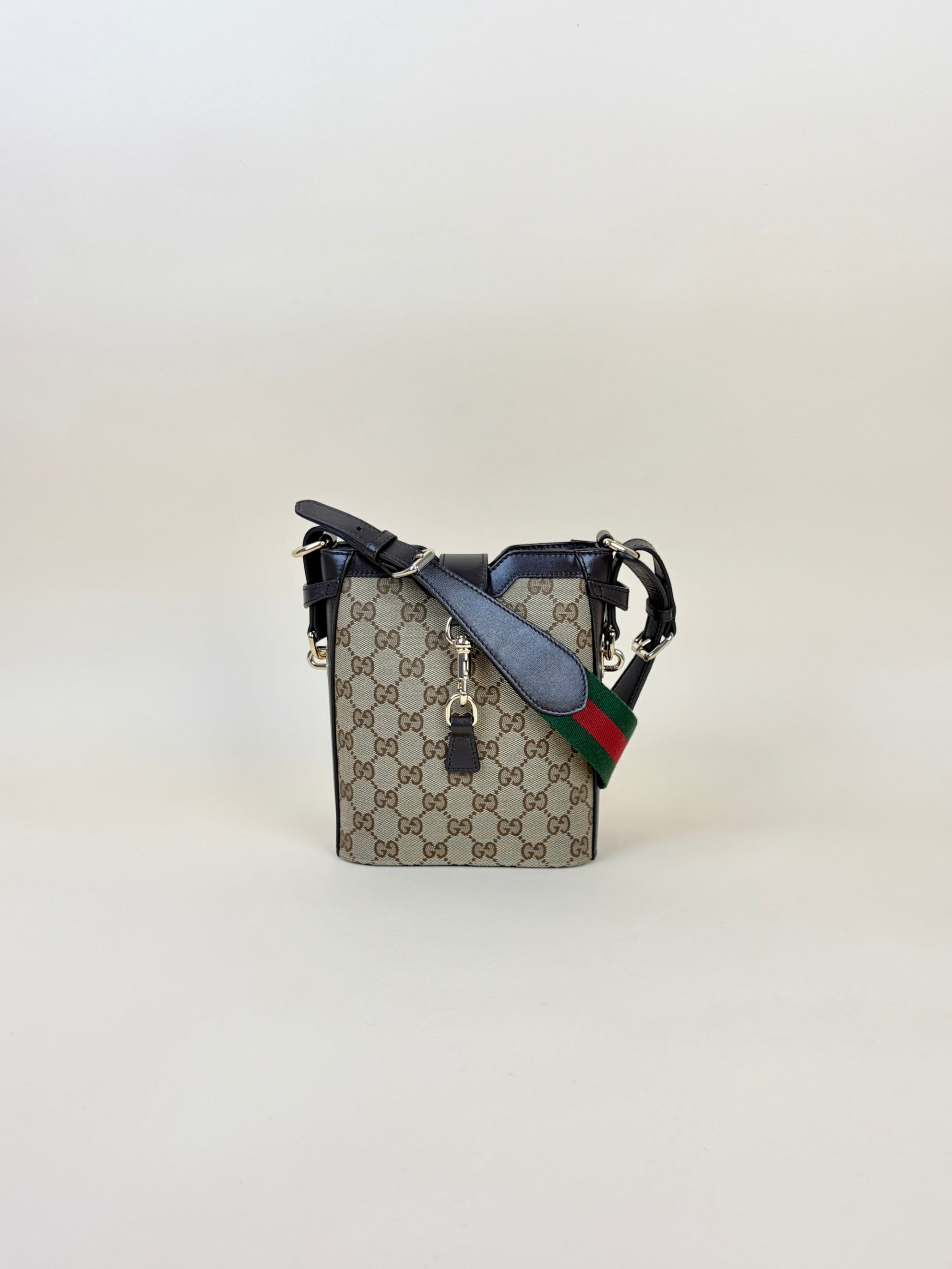 Gucci Monogram Dark Brown GG Supreme Mini Shadow Bucket Bag