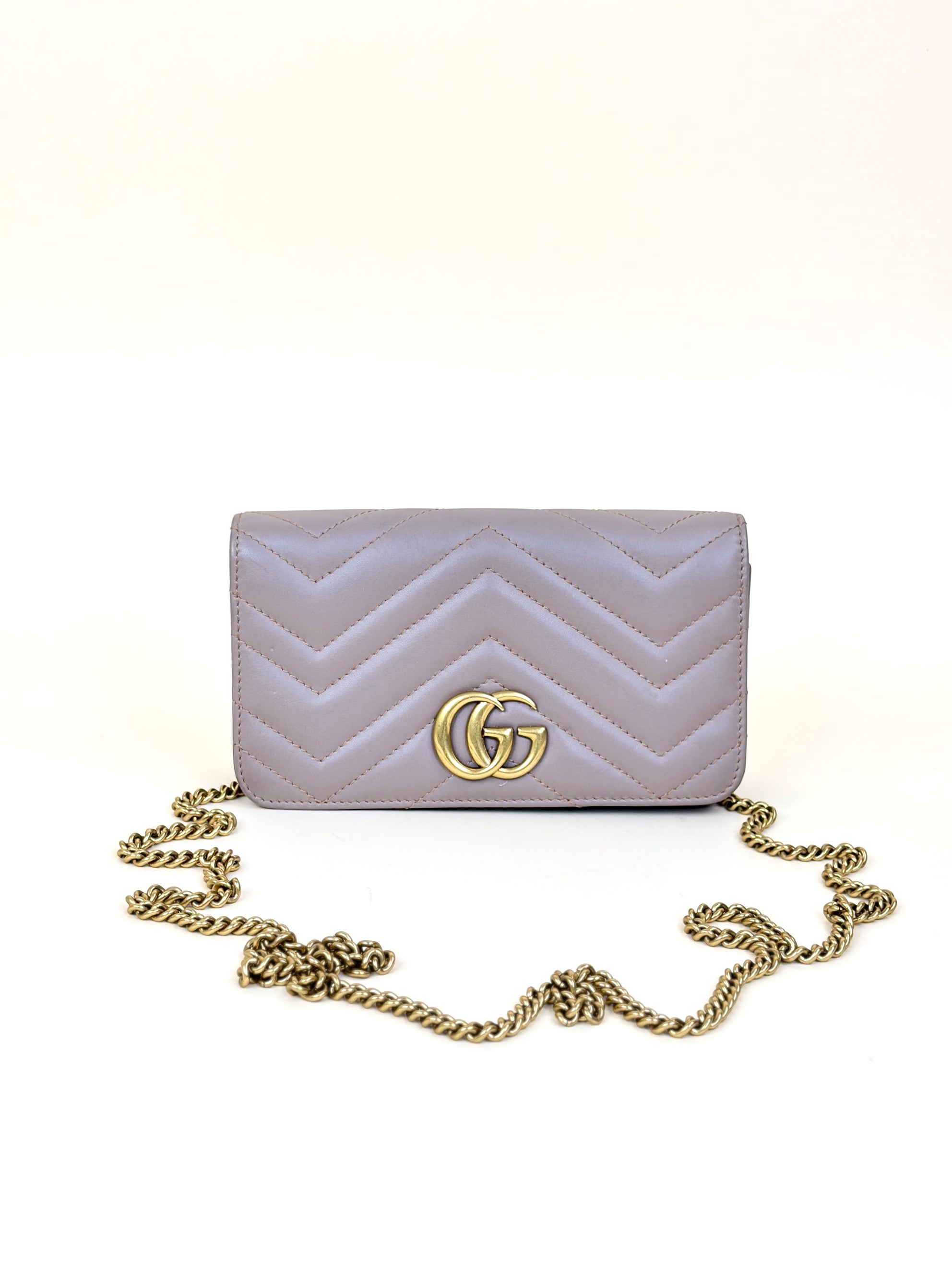 Gucci Nude Matelasse GG Marmont Mini Wallet On Chain