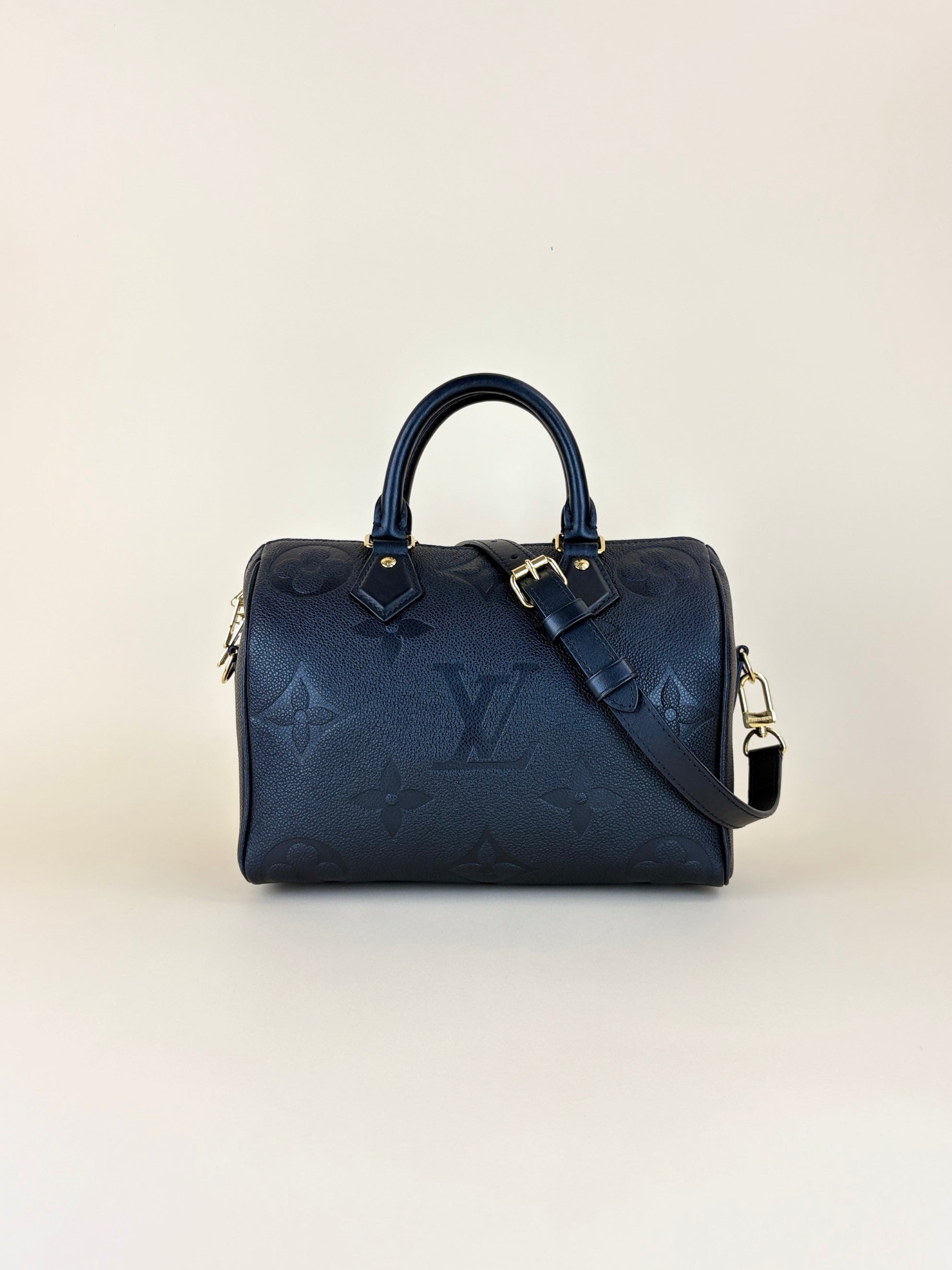 Louis Vuitton Black Monogram Imprinted leather speedy bandoliered 25tote bag