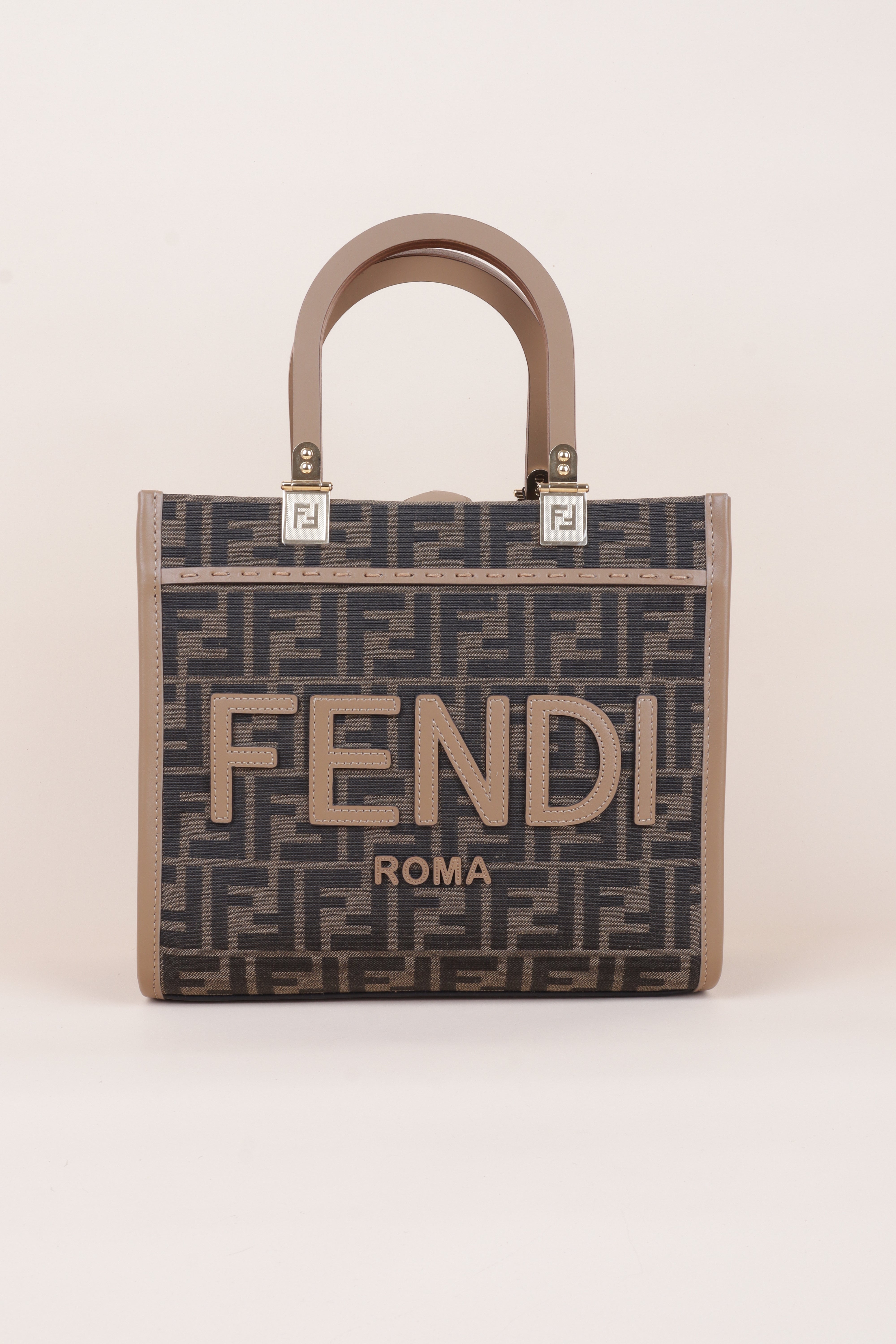 Fendi Brown FF Sunshine Small Tote Bag with Strap