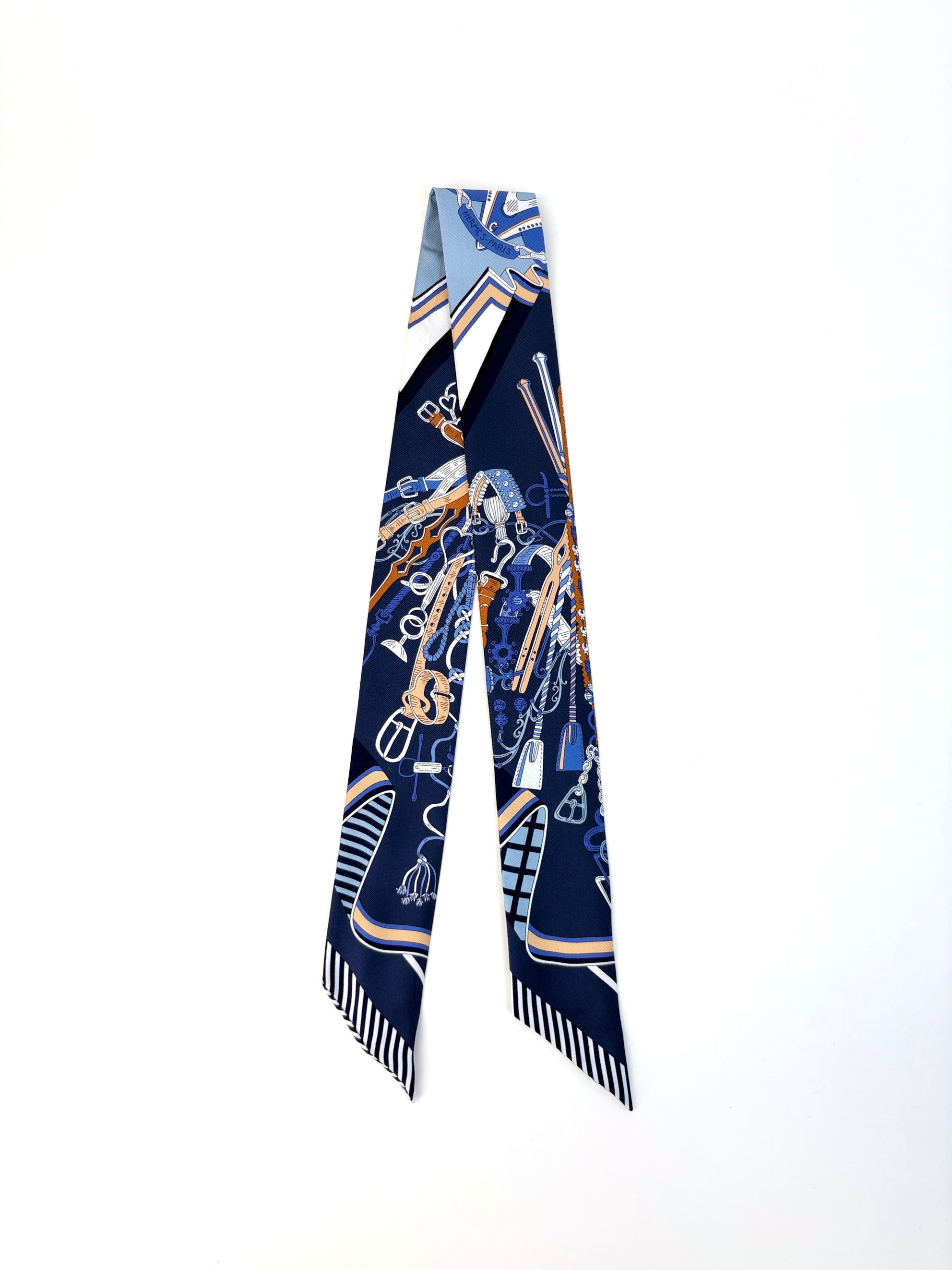 HERMES bouquets Sellier marine /blank /beige twilly