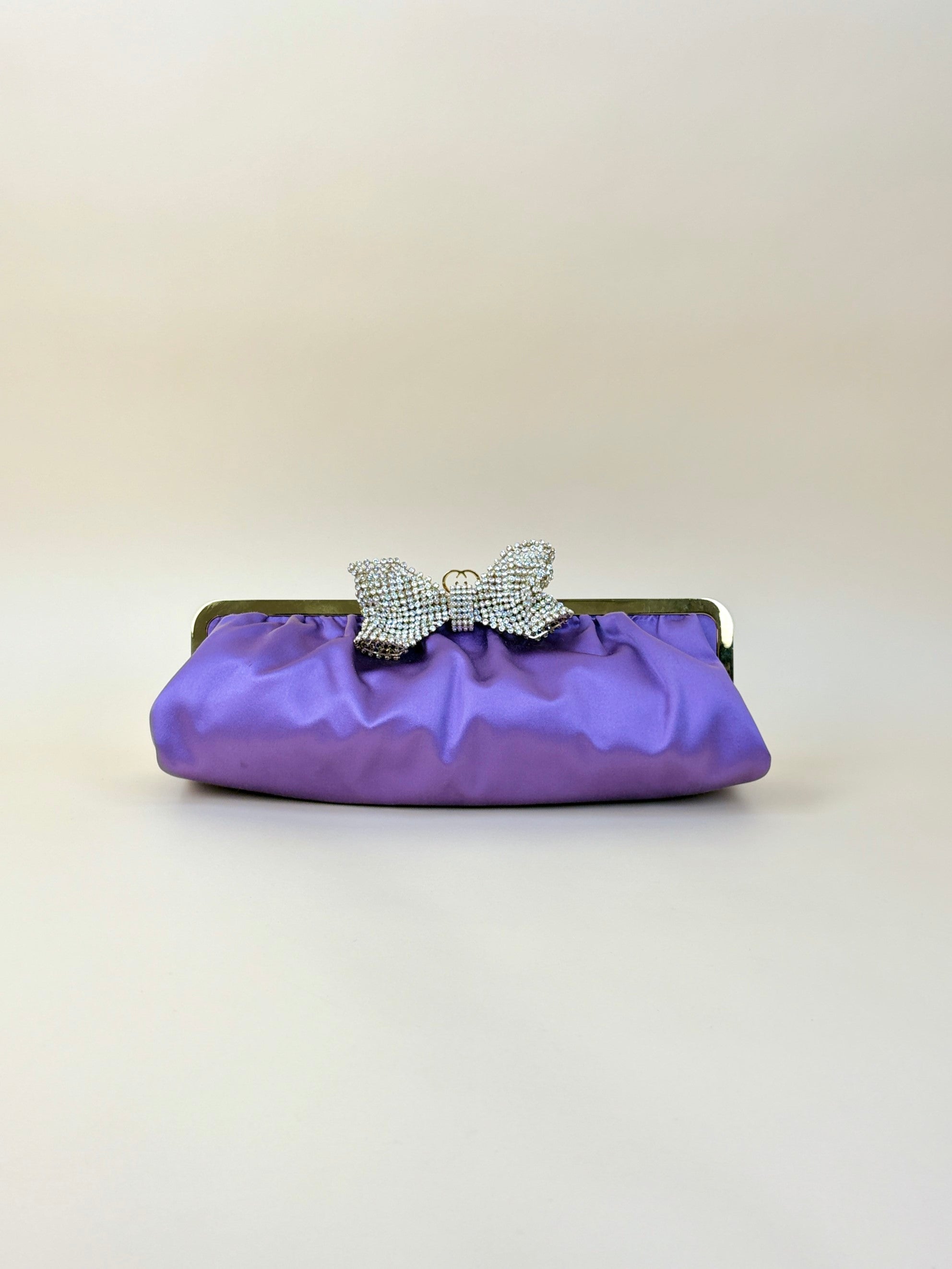 Gucci satin purple crystal embellished bow clutch