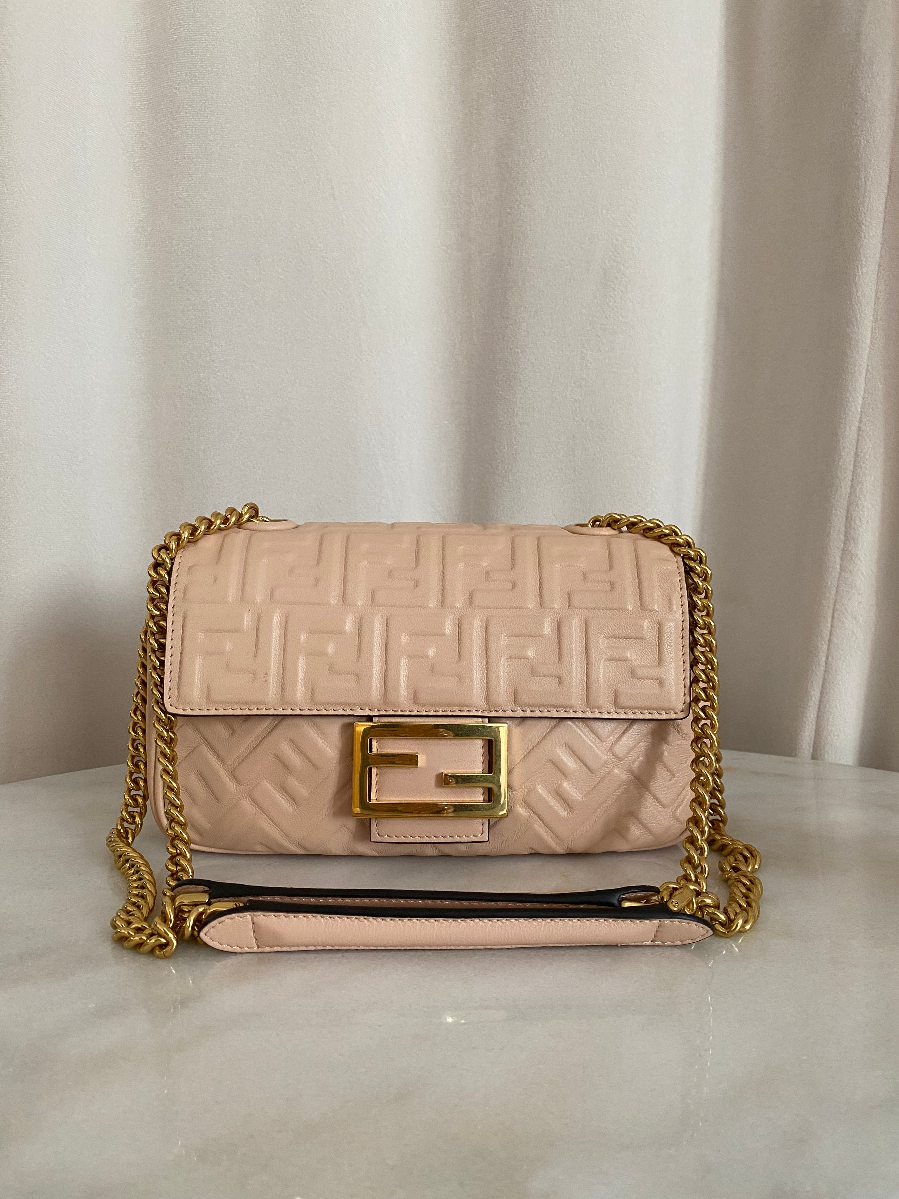 Fendi Pink Baguette Chain Small Midi Bag