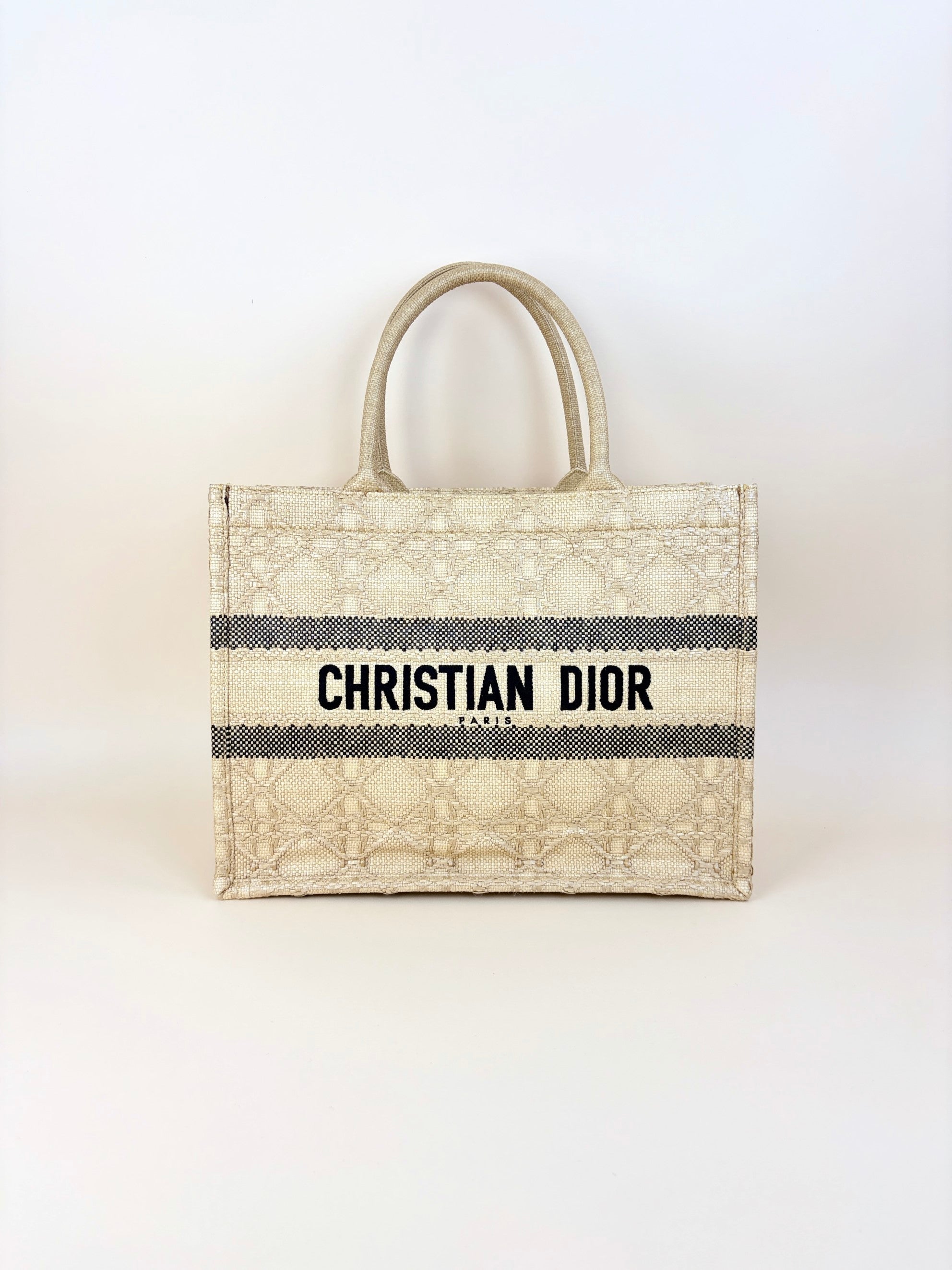 Christian Dior natural raffia cannage medium book tote bag