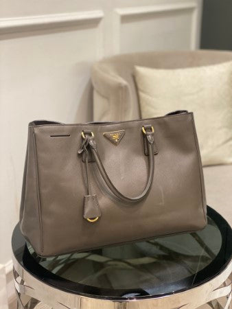 Prada Grey Brown Lux Gardeners Large Tote Bag