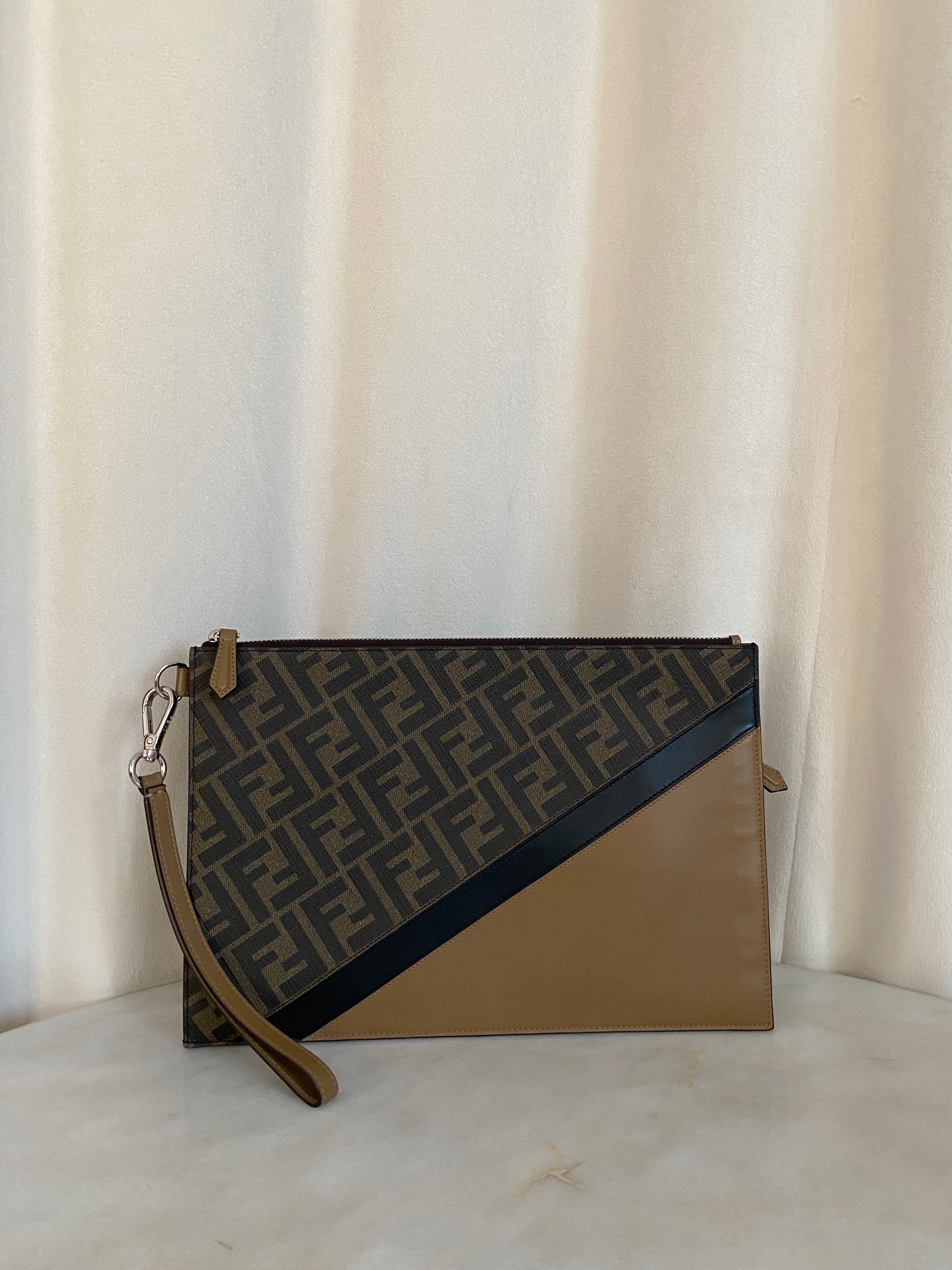 Fendi Tricolor Diagonal Flat FF Pouch