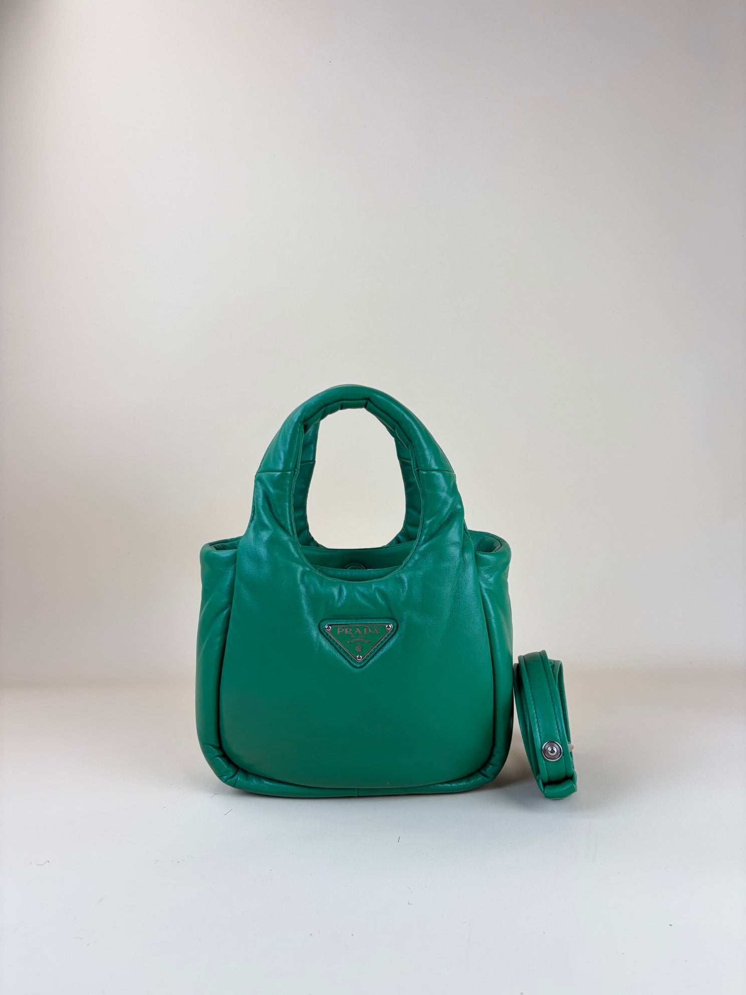 PRADA green Nappa soft small, padded tote bag