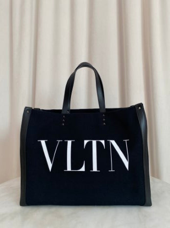 Valentino Black VLTN Logo Tote Bag