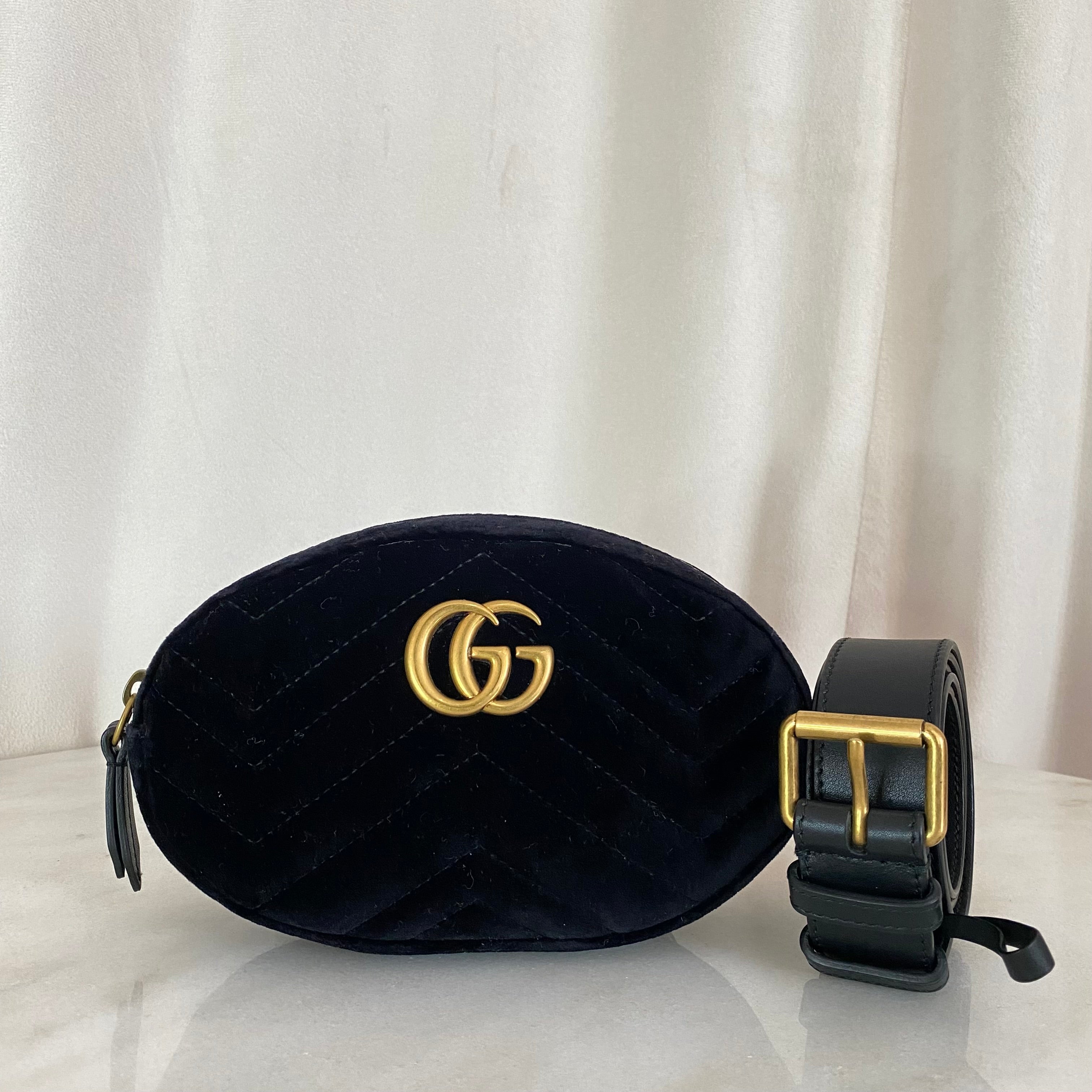 Gucci Black Velvet Marmont Mini Belt Bag