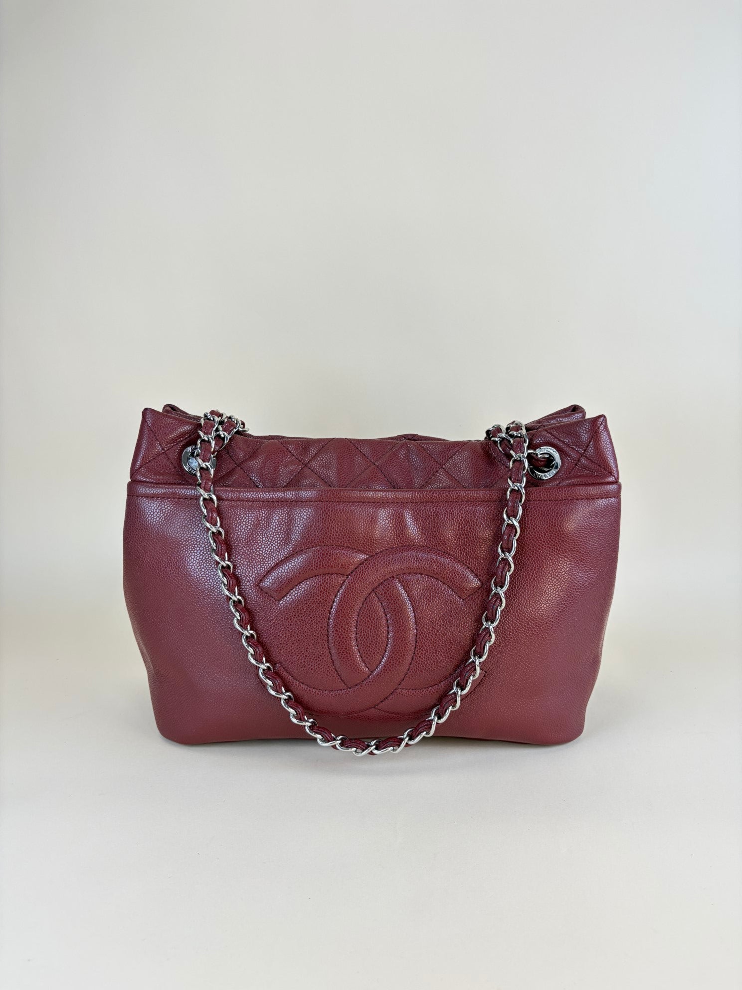 Chanel Dark Red Quilted Timeless CC Tote Large Bag