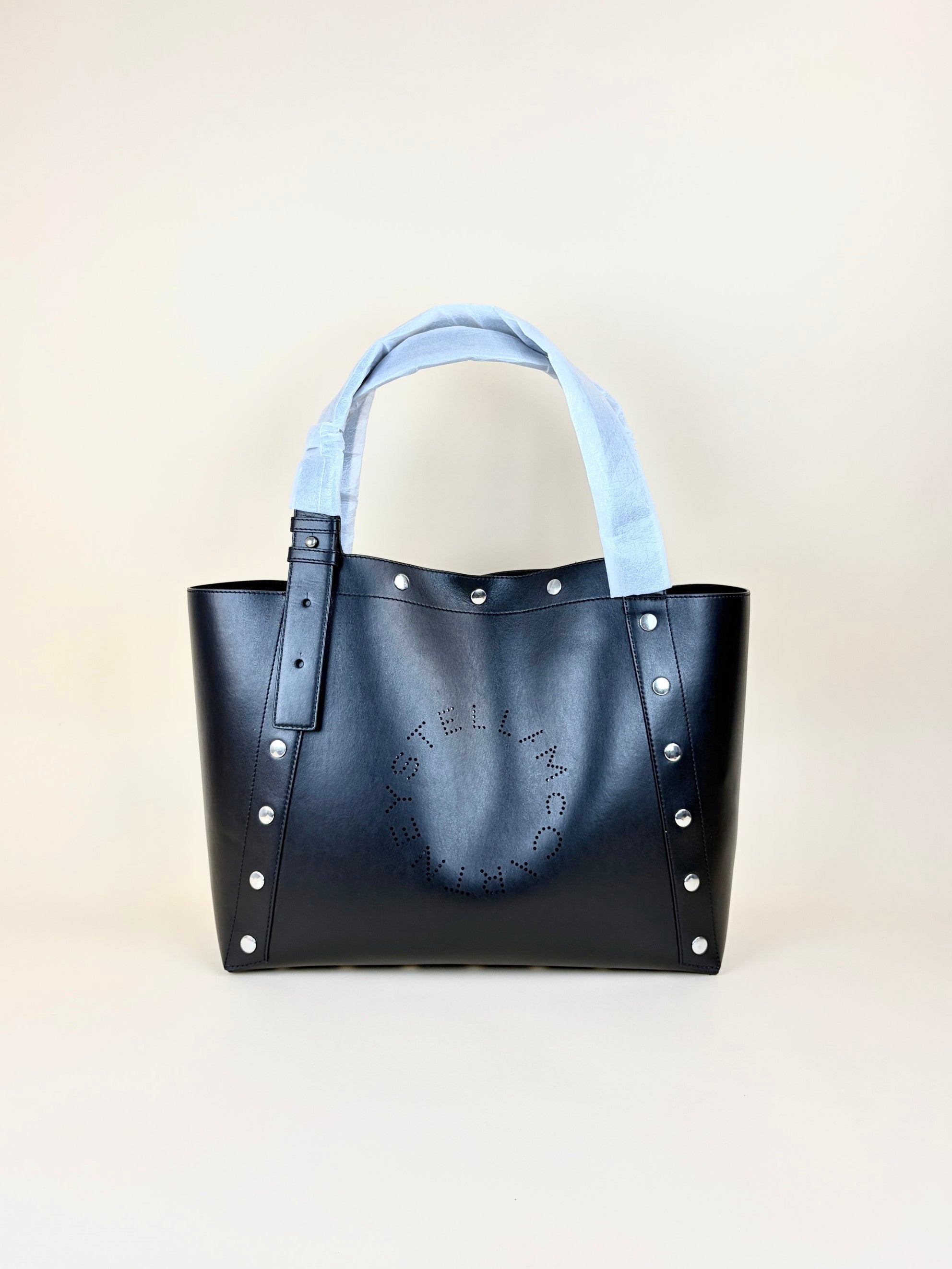 stella McCartney pitch black leather studs large tote bag